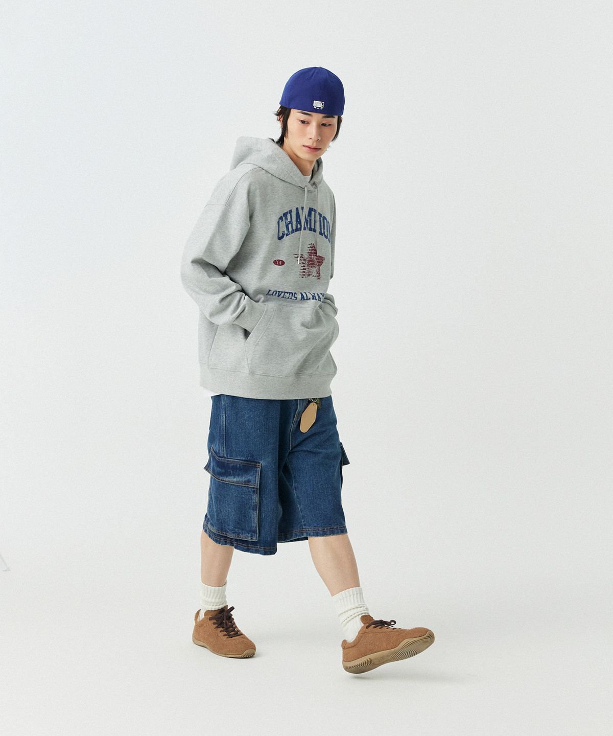 스탠즈(STENDS) [M~4XL] 챔피온 러버스 후드티_멜란지 그레이
