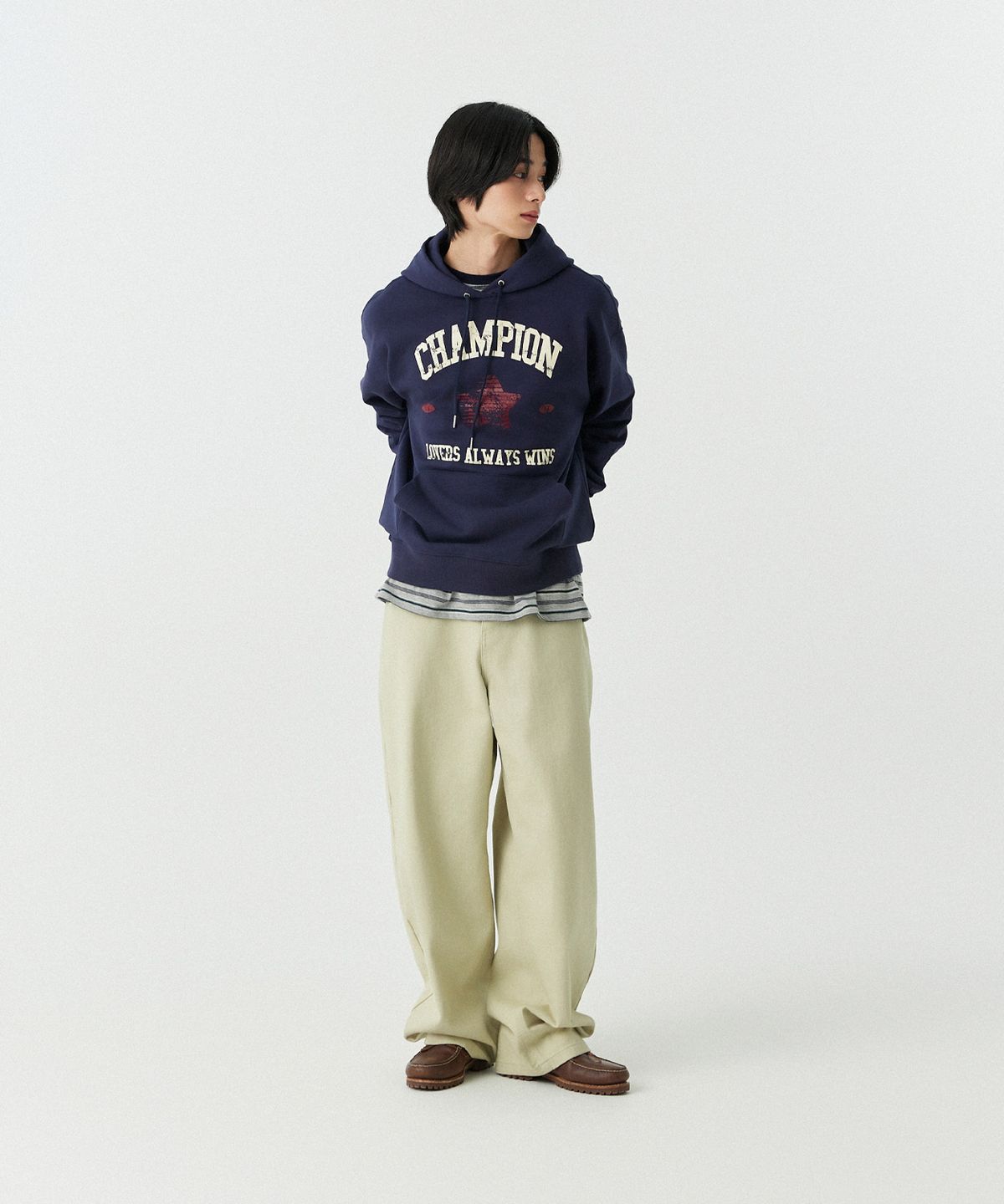 스탠즈(STENDS) [M~4XL] 챔피온 러버스 후드티_네이비