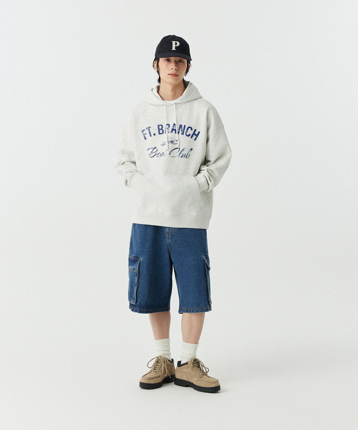 스탠즈(STENDS) [M~4XL] 보트 클럽 후드티_화이트 멜란지