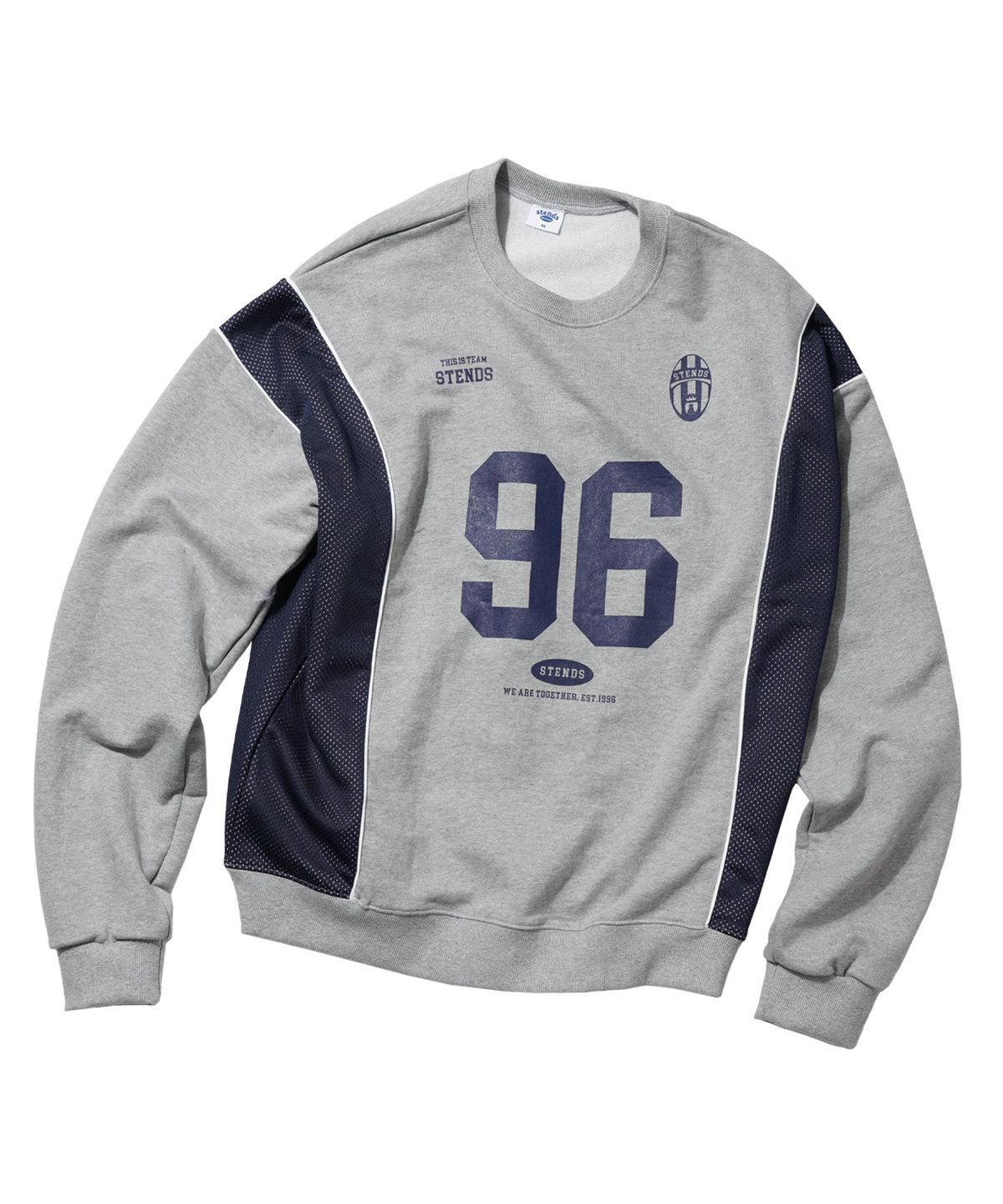 스탠즈(STENDS) [M~4XL] 블록 코어 메시 풋볼 맨투맨_멜란지 그레이