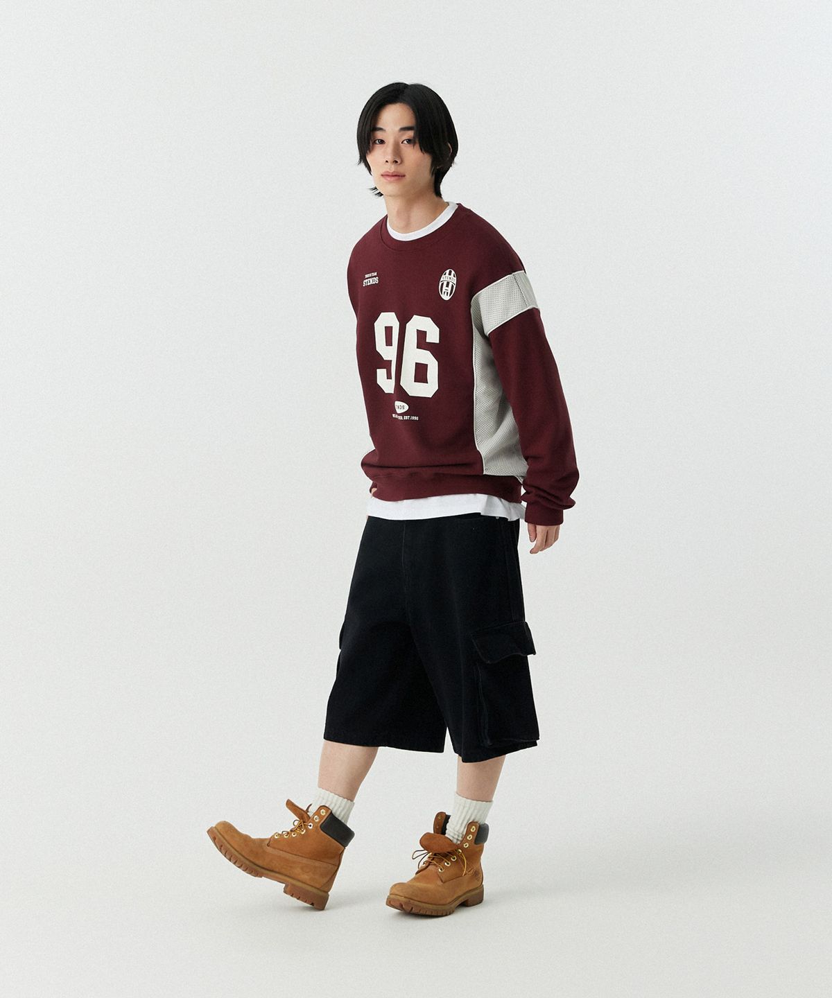 스탠즈(STENDS) [M~4XL] 블록 코어 메시 풋볼 맨투맨_버건디