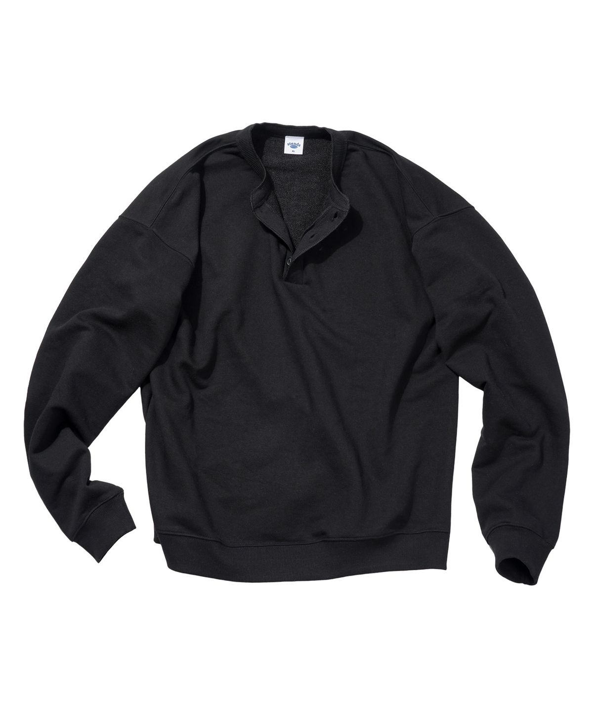 스탠즈(STENDS) [M~4XL] 헨리넥 세미오버 맨투맨_블랙