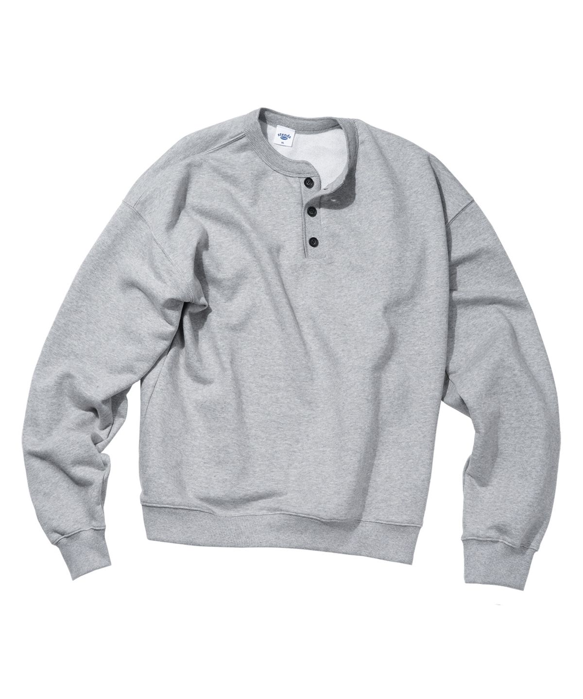 스탠즈(STENDS) [M~4XL] 헨리넥 세미오버 맨투맨_멜란지 그레이