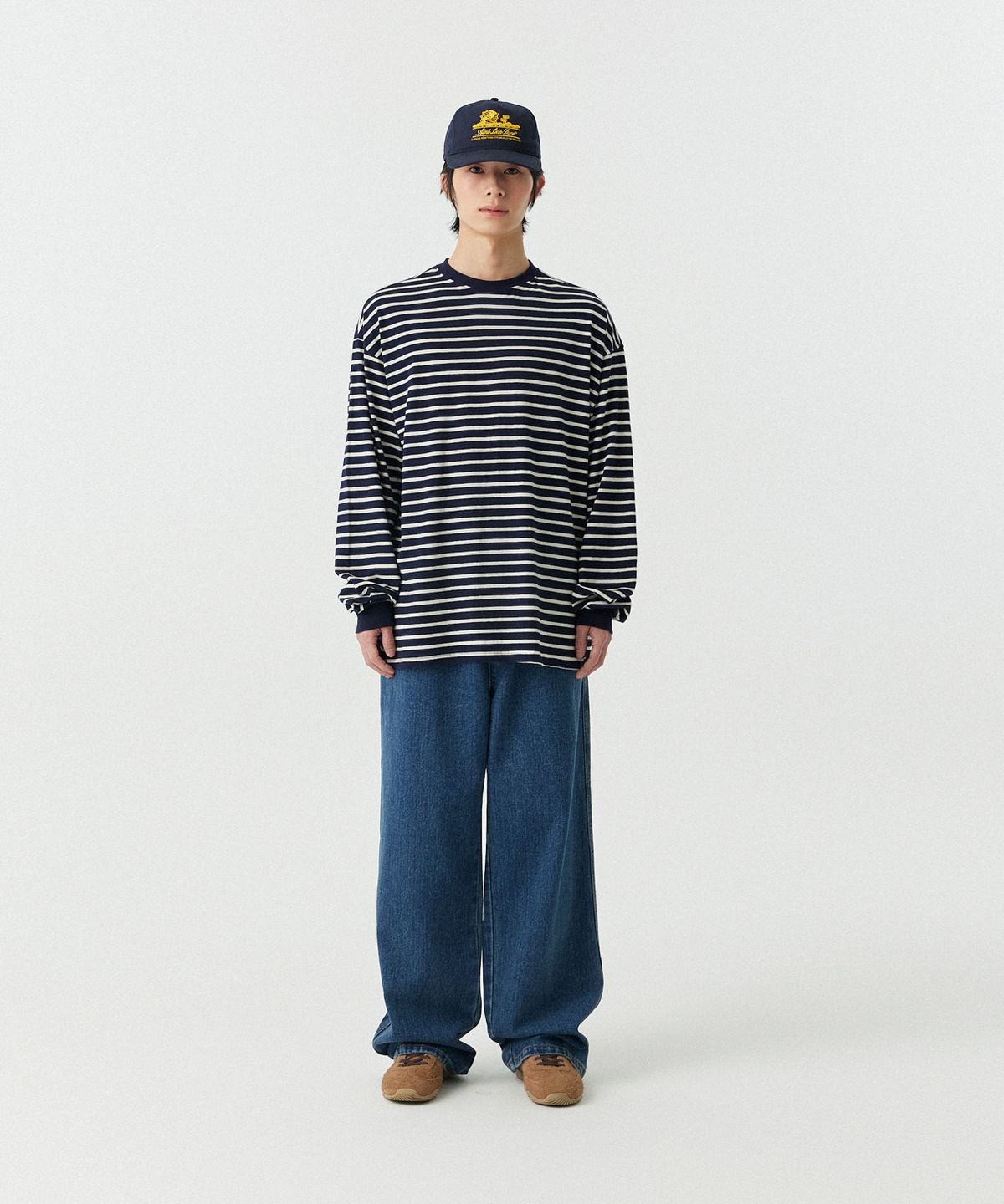 스탠즈(STENDS) [M~4XL] 스트라이프 롱 슬리브 티셔츠_네이비