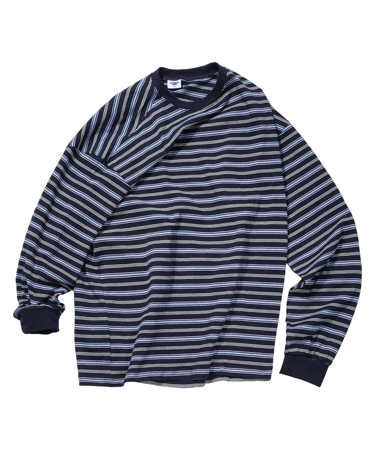 스탠즈(STENDS) [M~4XL] 멀티 스트라이프 롱슬리브 티셔츠_네이비