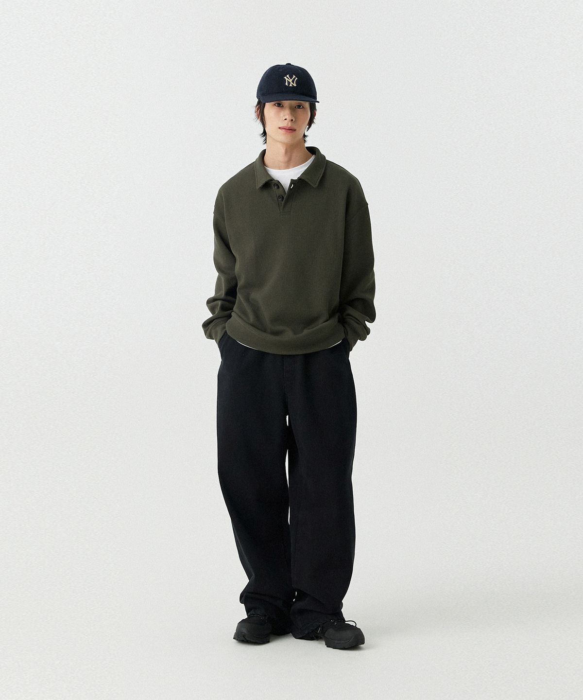 스탠즈(STENDS) [M~4XL] 올데이 밴딩 데님 워싱 팬츠_블랙