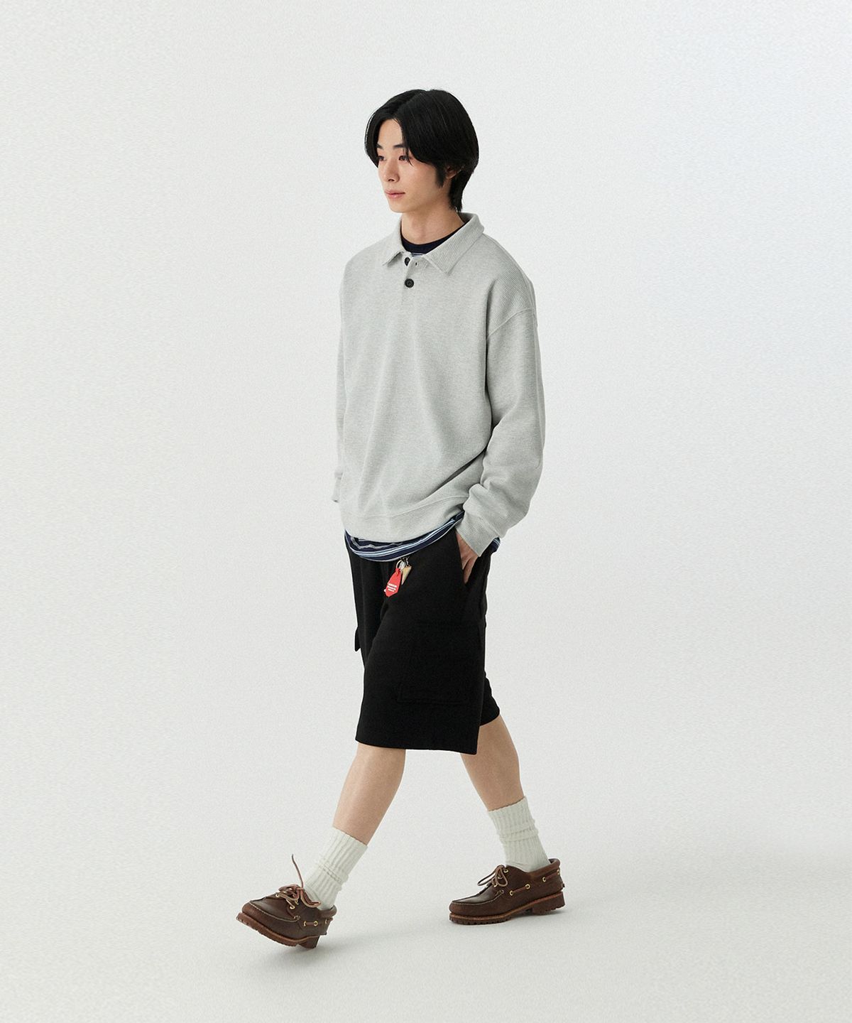 스탠즈(STENDS) [M~4XL] 벨트 루프 카고 스웻 쇼츠_블랙