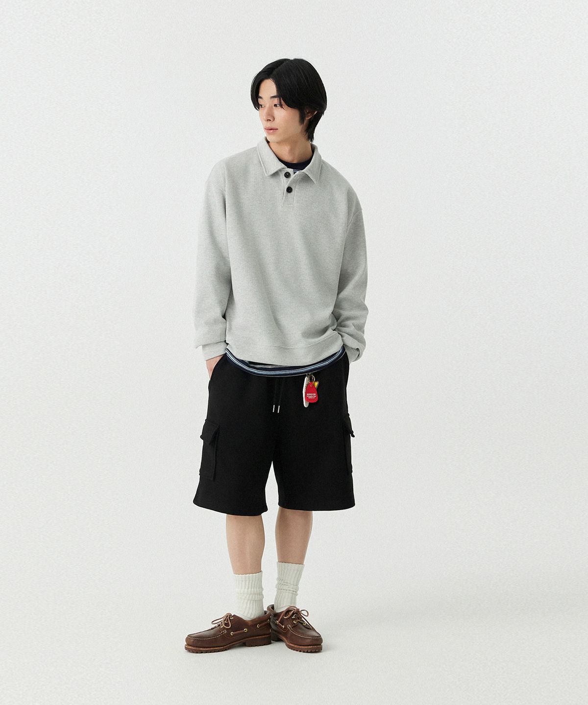 스탠즈(STENDS) [M~4XL] 벨트 루프 카고 스웻 쇼츠_블랙