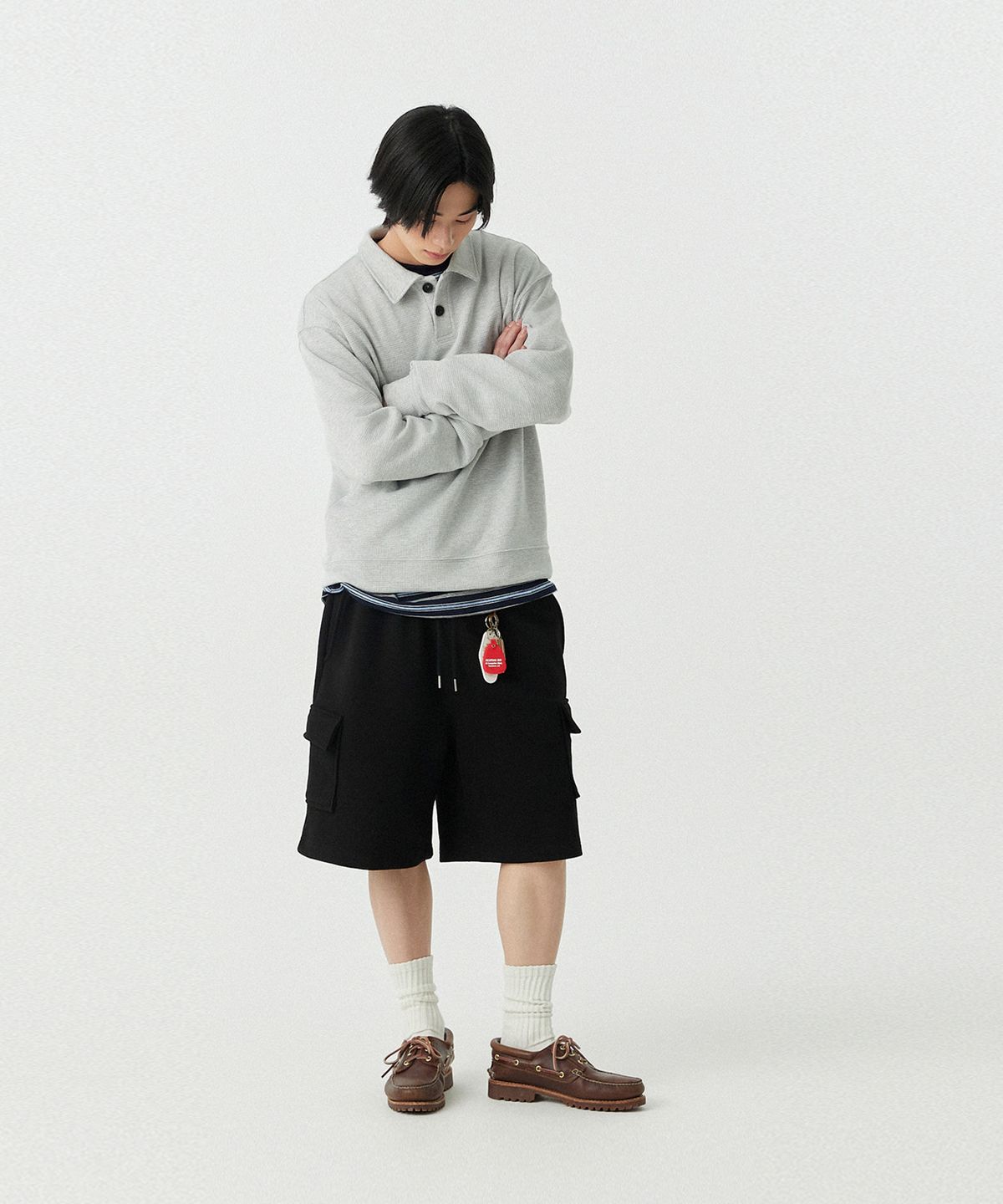 스탠즈(STENDS) [M~4XL] 벨트 루프 카고 스웻 쇼츠_블랙