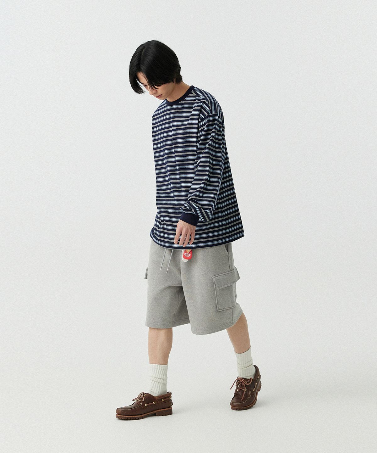 스탠즈(STENDS) [M~4XL] 벨트 루프 카고 스웻 쇼츠_멜란지 그레이