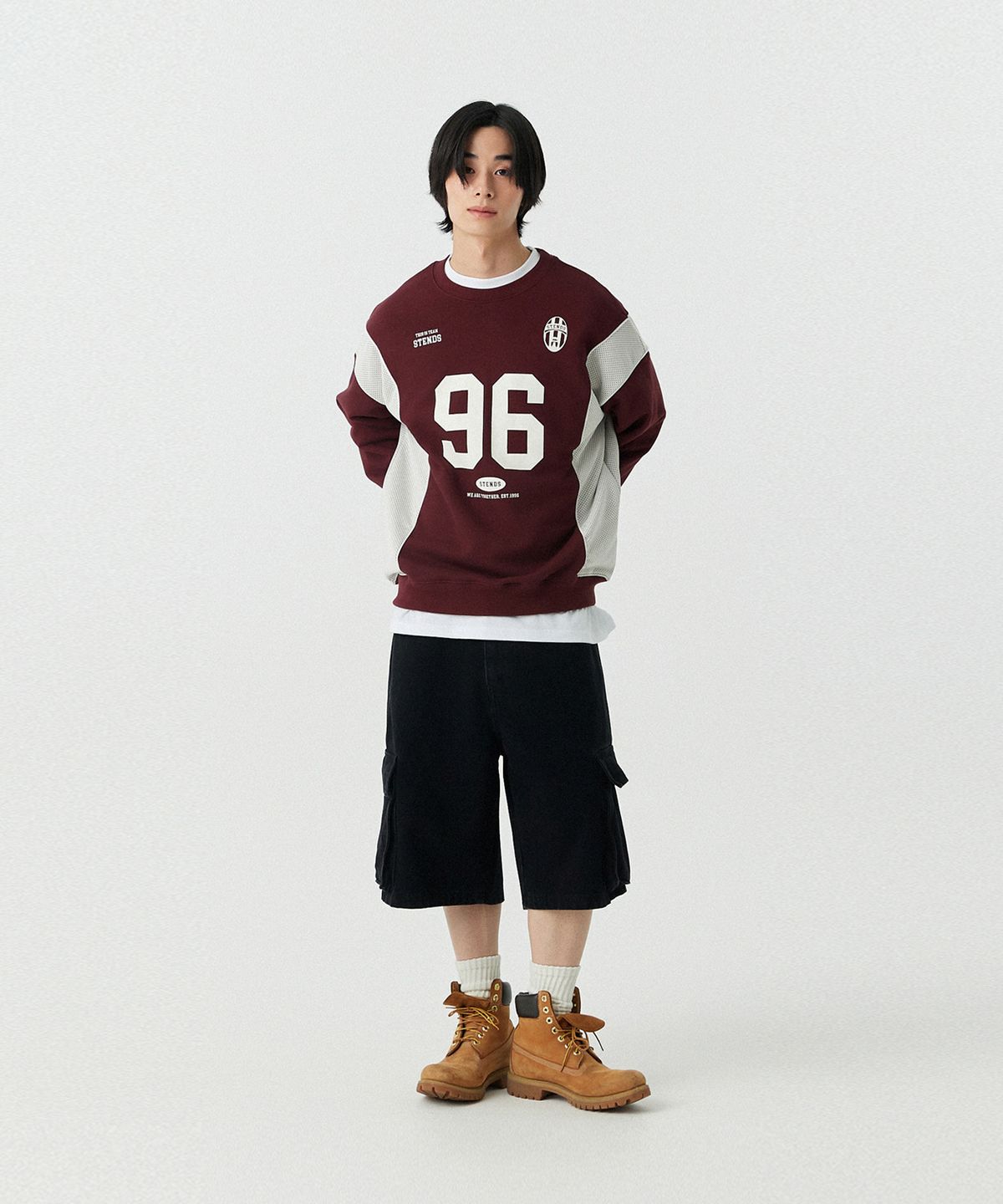 스탠즈(STENDS) [M~4XL] 카고 포켓 버뮤다 데님 팬츠_블랙