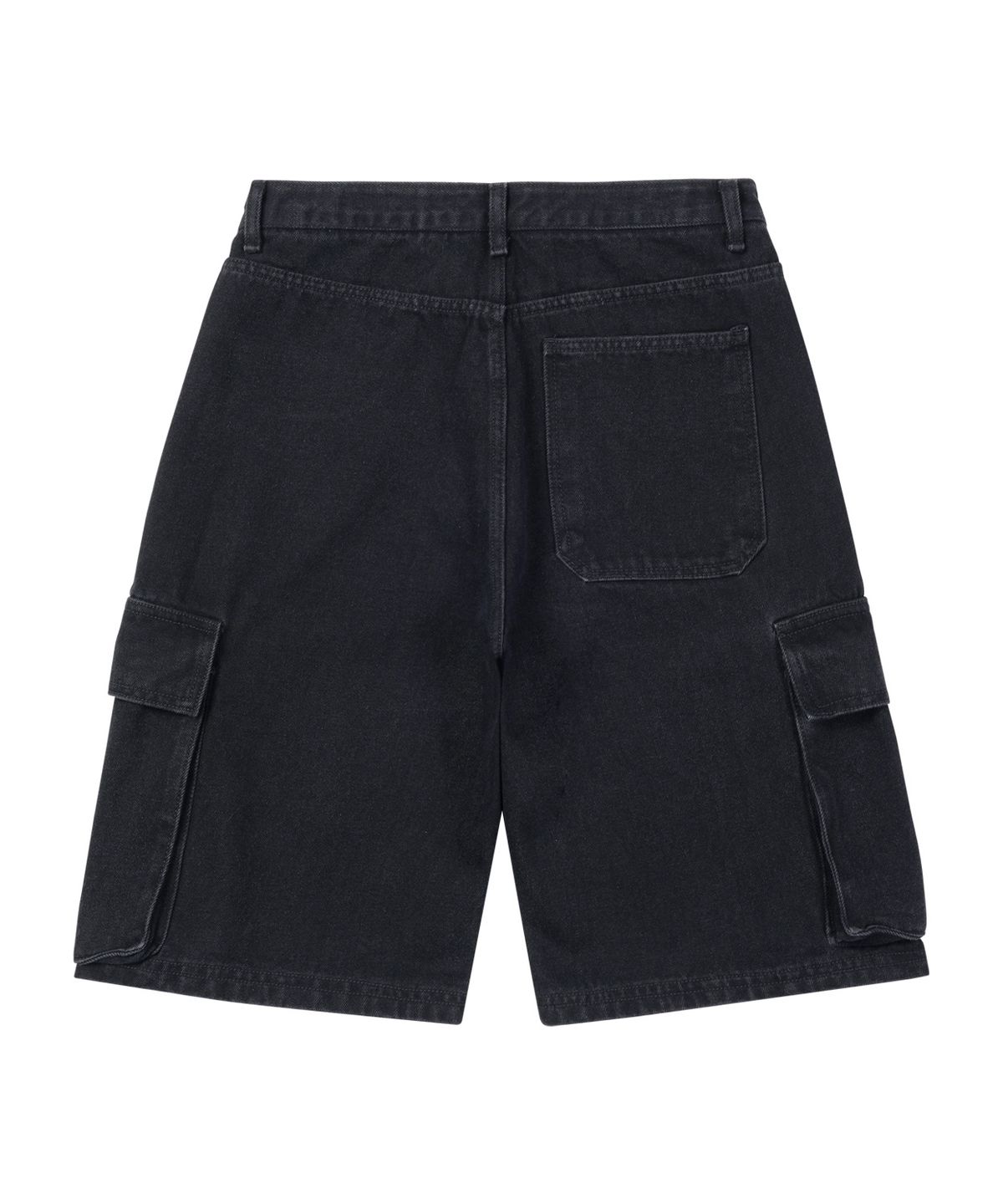 스탠즈(STENDS) [M~4XL] 카고 포켓 버뮤다 데님 팬츠_블랙