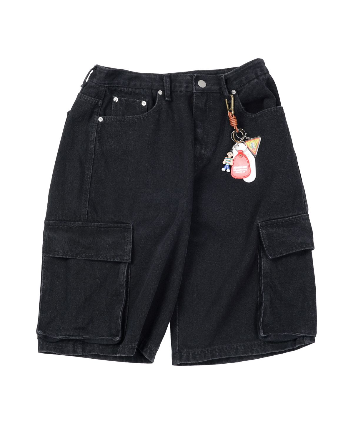 스탠즈(STENDS) [M~4XL] 카고 포켓 버뮤다 데님 팬츠_블랙