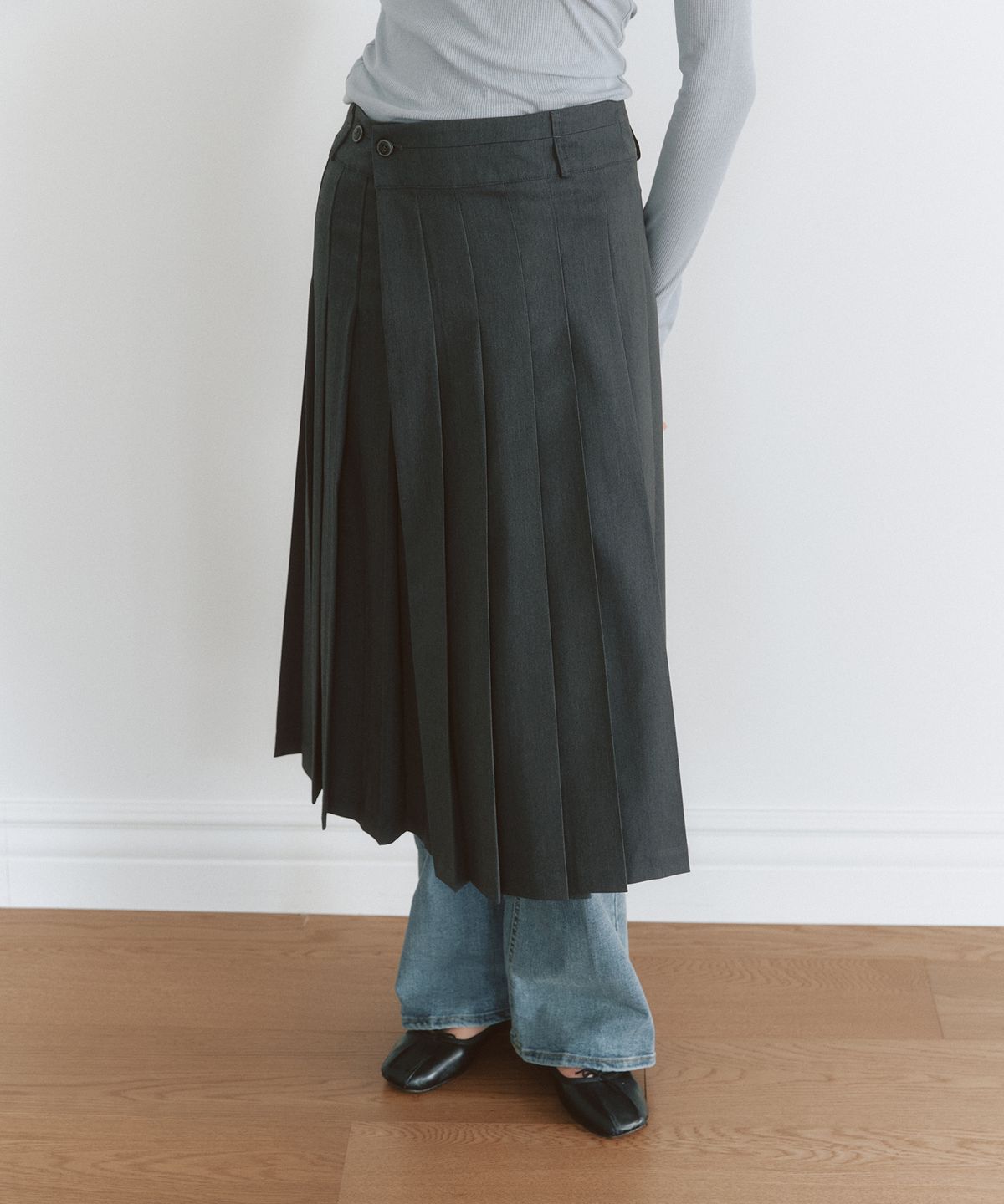 쎄미(SSEMI) PLEATS WRAP SKIRT(CC)