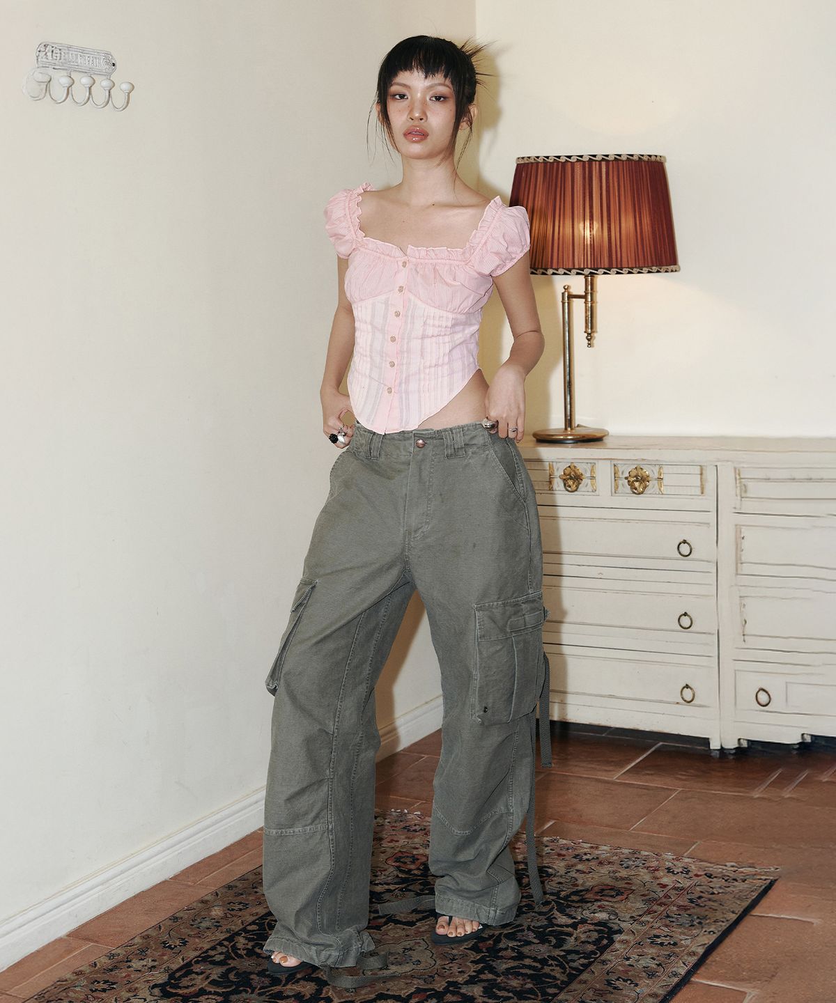 플리즈노팔로우(PLEASENOFOLLOW) Tex Wide Work Pants (Washed Khaki)