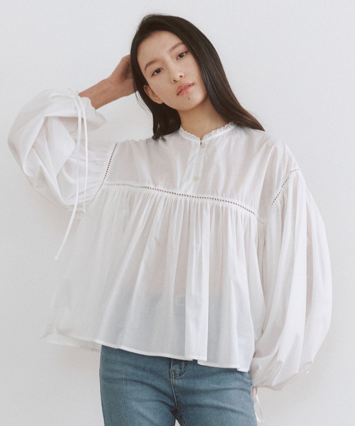쎄미(SSEMI) COTTON SHIRRING BLOUSE(IV)