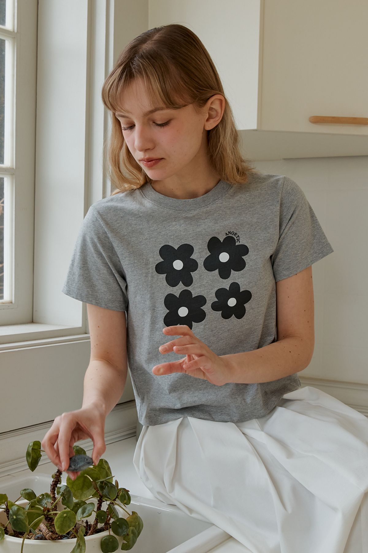 아노에틱(ANOETIC) ANC FLOWER COMBI T-SHIRT_GREY