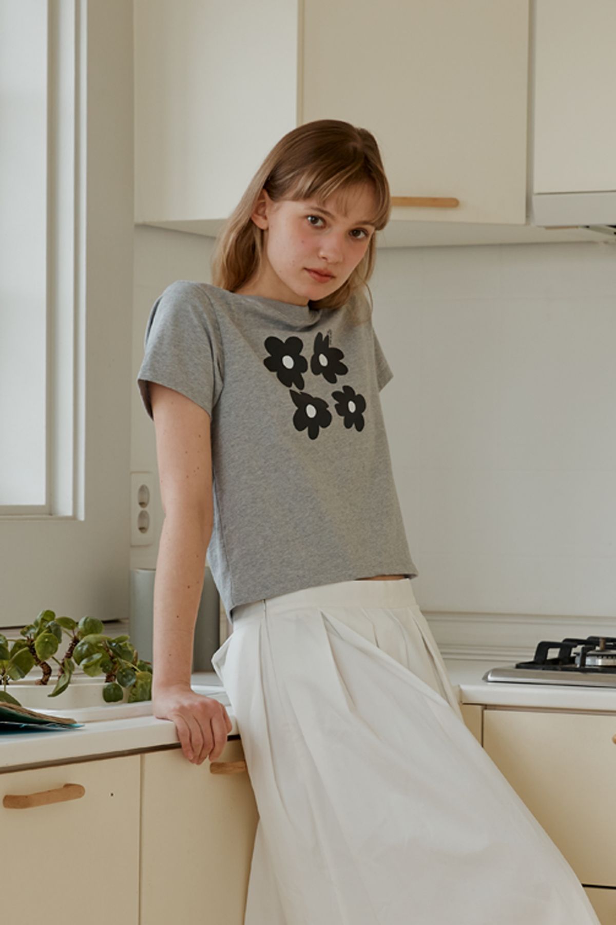 아노에틱(ANOETIC) ANC FLOWER COMBI T-SHIRT_GREY
