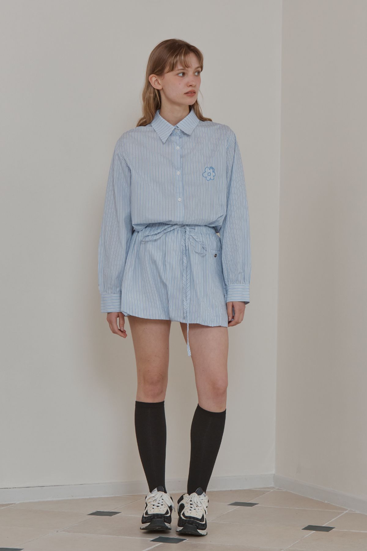 아노에틱(ANOETIC) STRIPE BALLOON SKIRT_BLUE