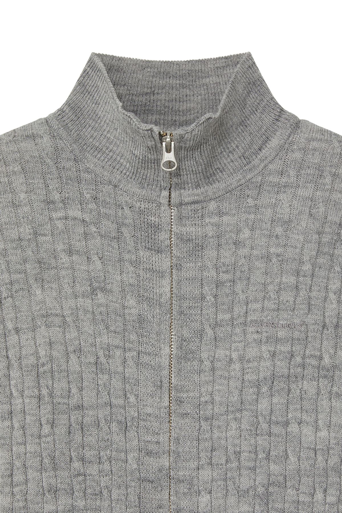 비바스튜디오(VIVASTUDIO) WOMAN WAVE CABLE KNIT ZIP-UP [MELANGE GRAY]