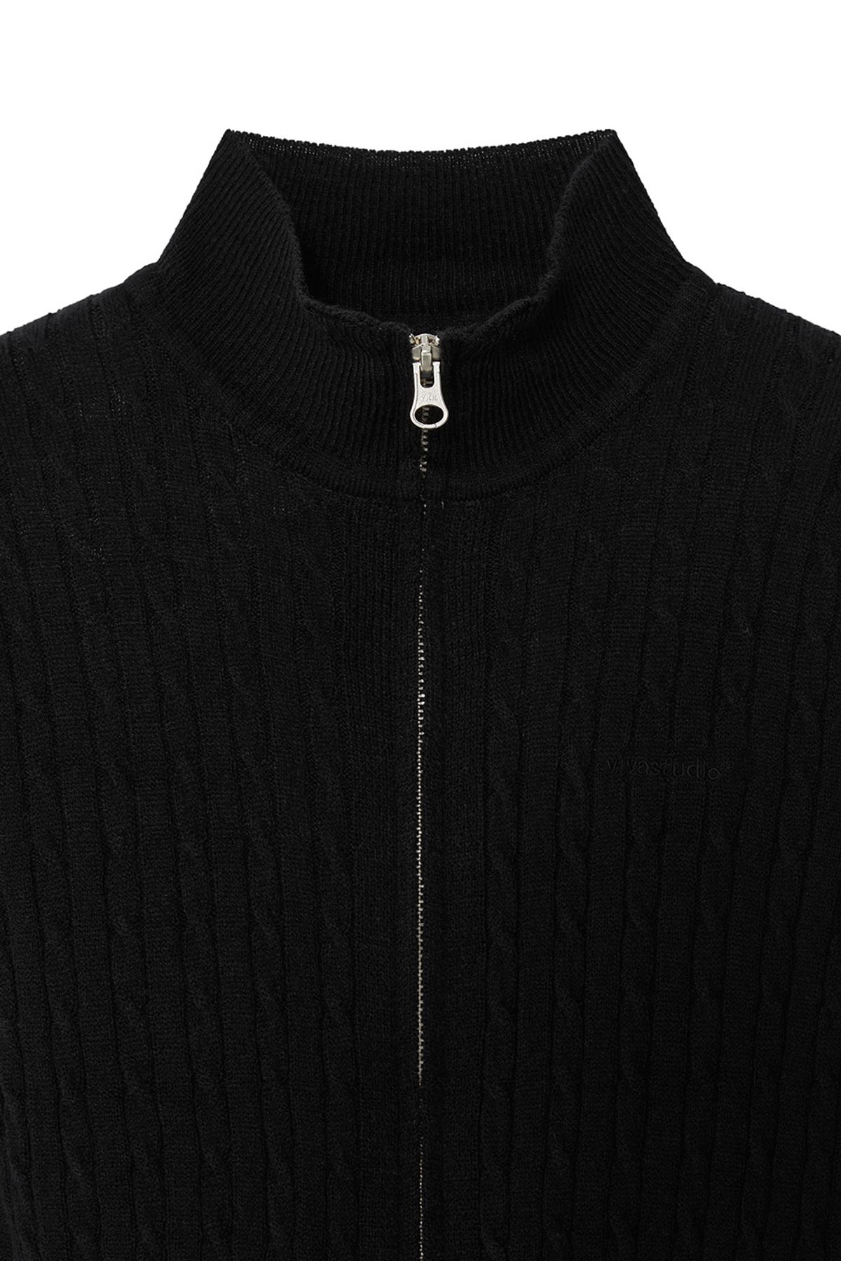 비바스튜디오(VIVASTUDIO) WOMAN WAVE CABLE KNIT ZIP-UP [BLACK]