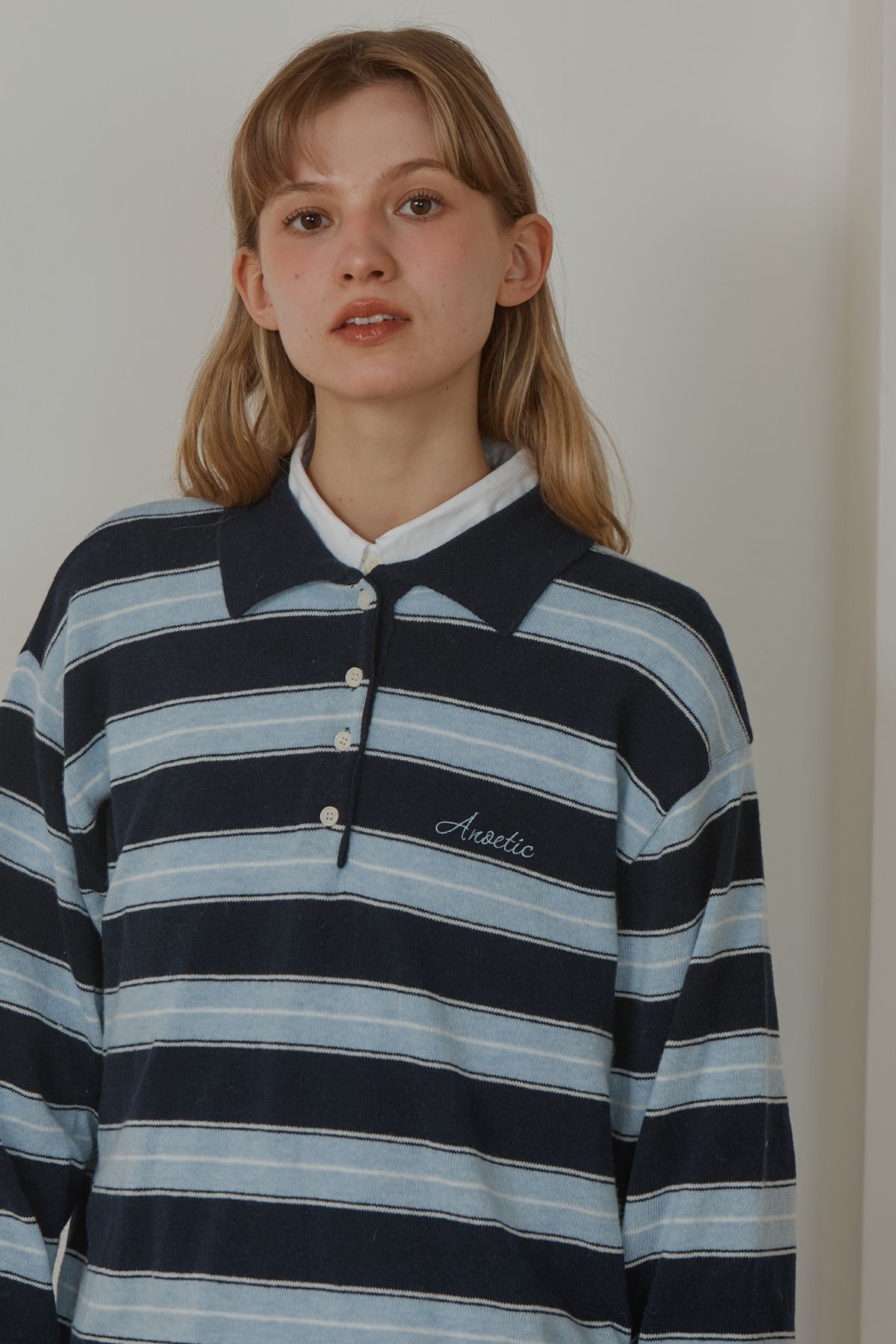 아노에틱(ANOETIC) ANC STRIPE COLLAR KNIT_NAVY