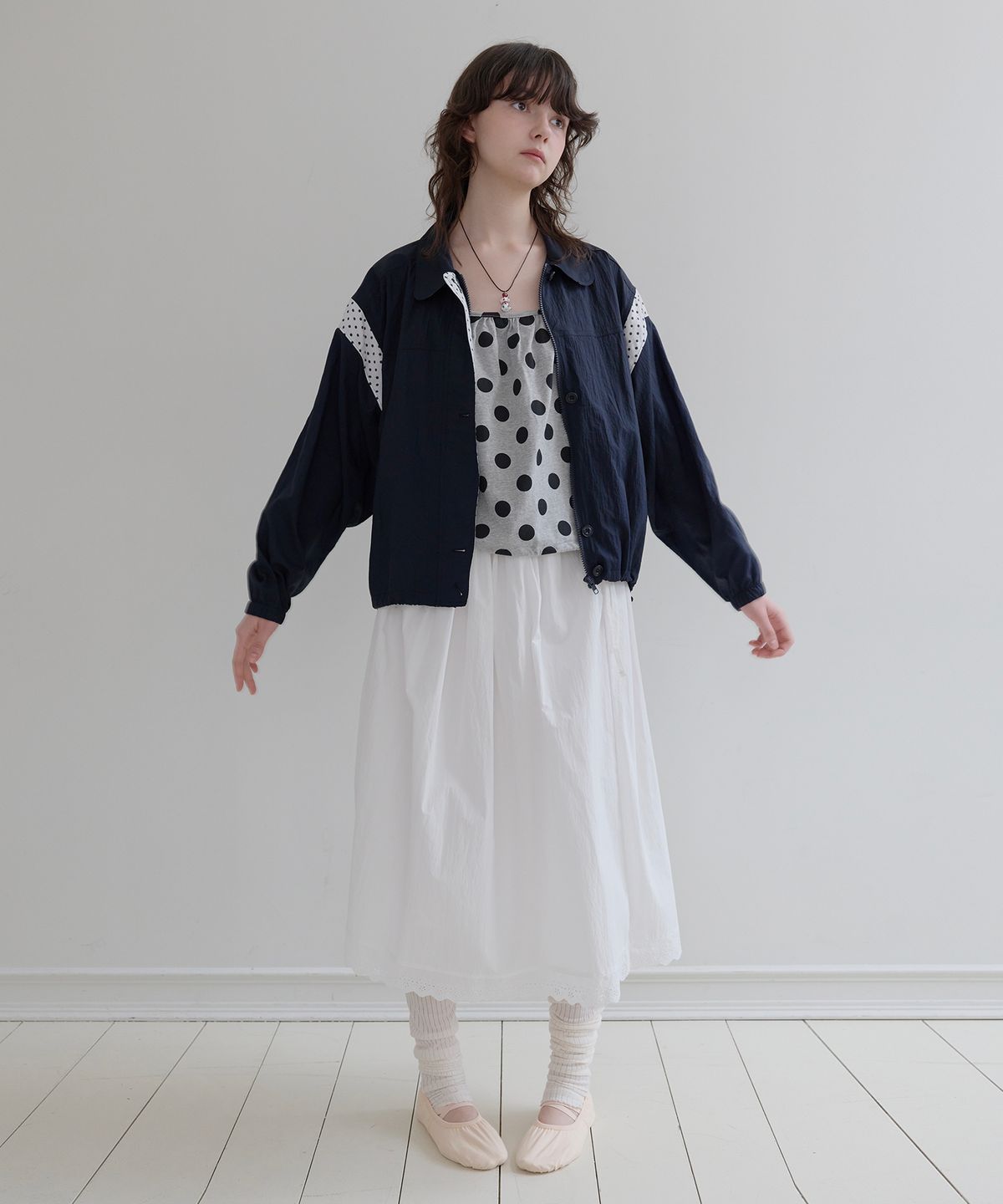 펀프롬펀(FUNFROMFUN) Dotted Blouson Jumper (Navy)