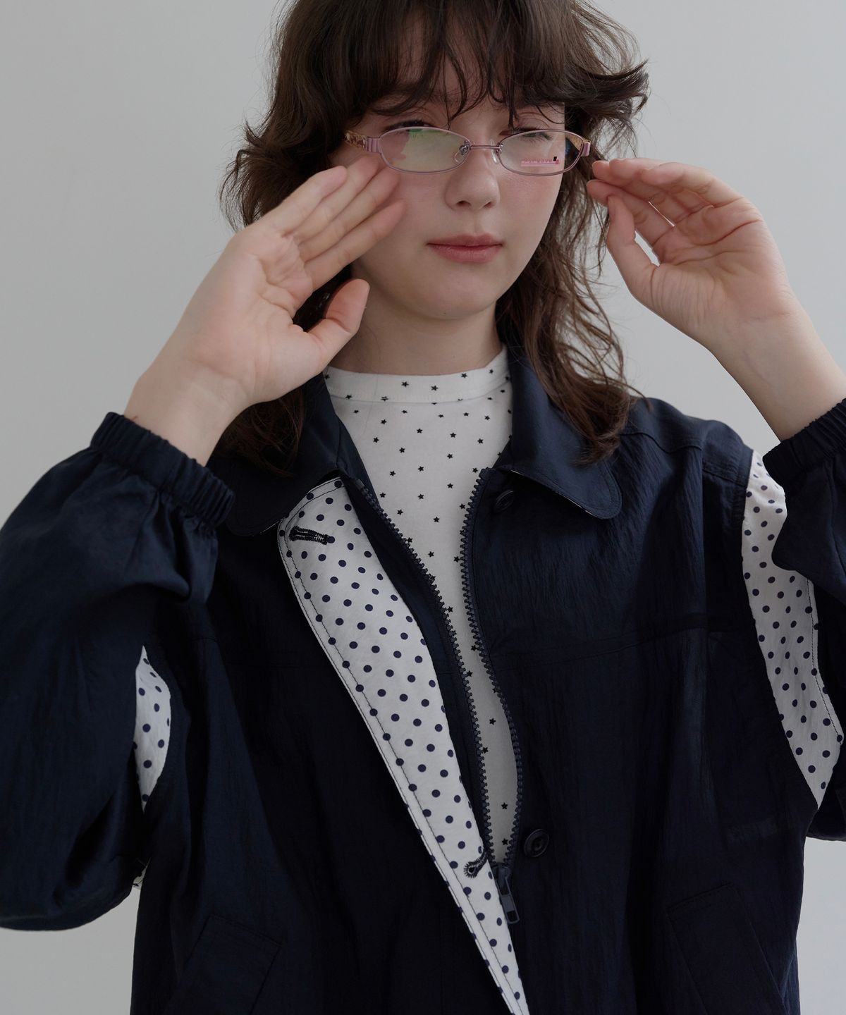 펀프롬펀(FUNFROMFUN) Dotted Blouson Jumper (Navy)