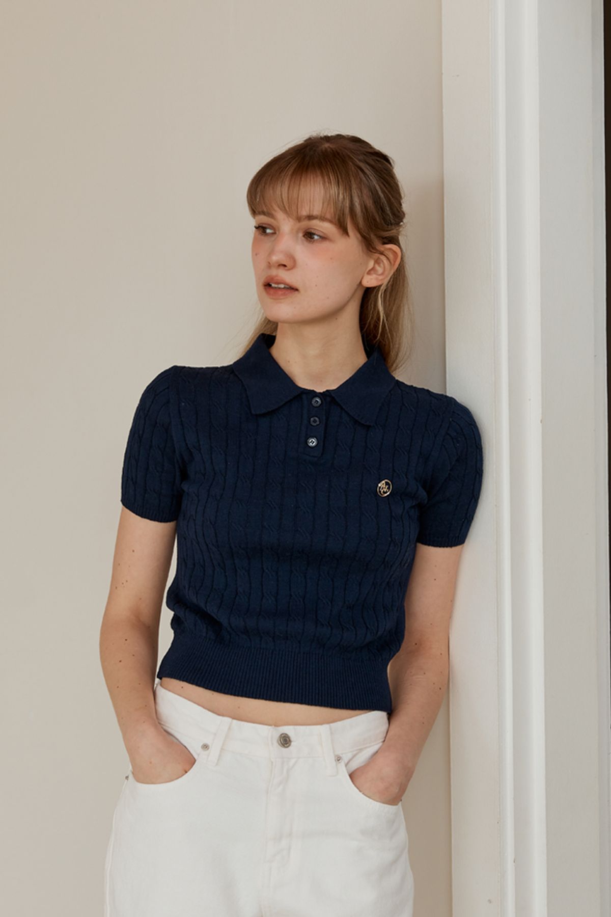 아노에틱(ANOETIC) ANC CABLE COLLAR KNIT_NAVY