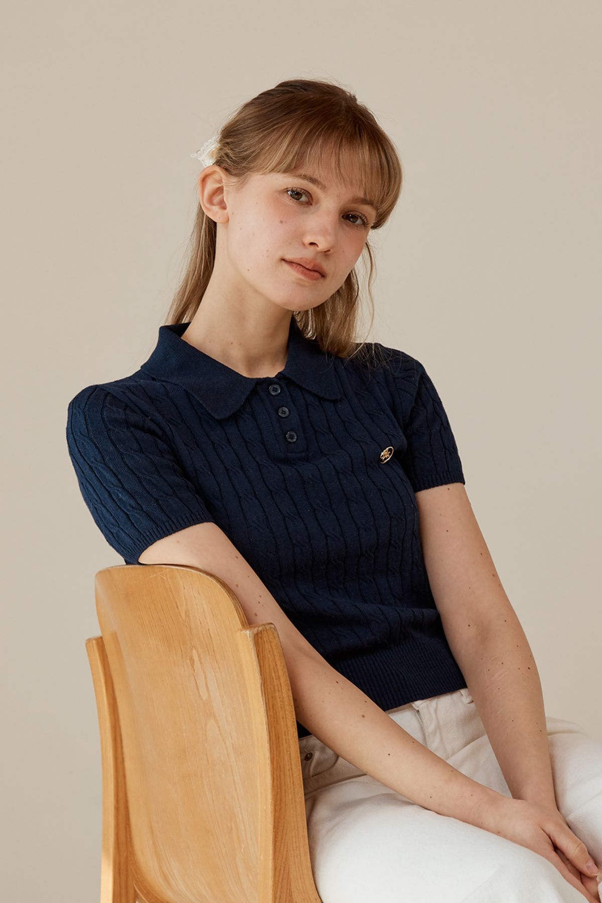 아노에틱(ANOETIC) ANC CABLE COLLAR KNIT_NAVY