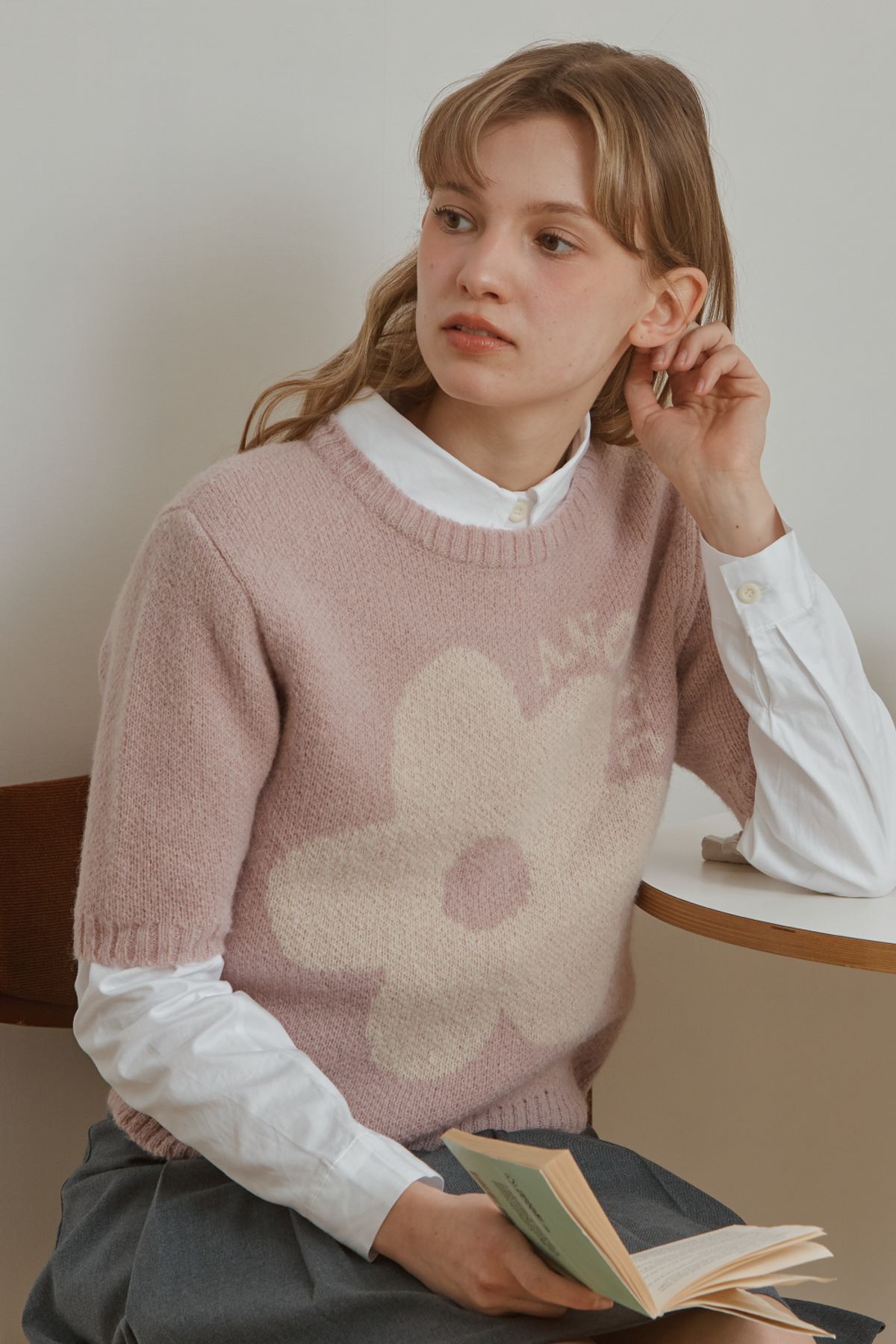 아노에틱(ANOETIC) ANC HALF FLOWER KNIT_PINK
