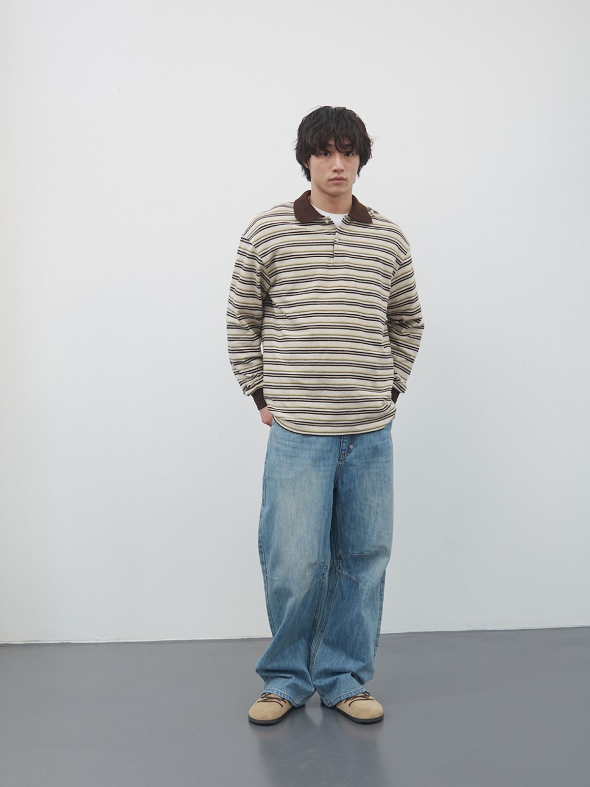 기준 맨(KIJUN MEN) Fresh Border Pique Polo Brown