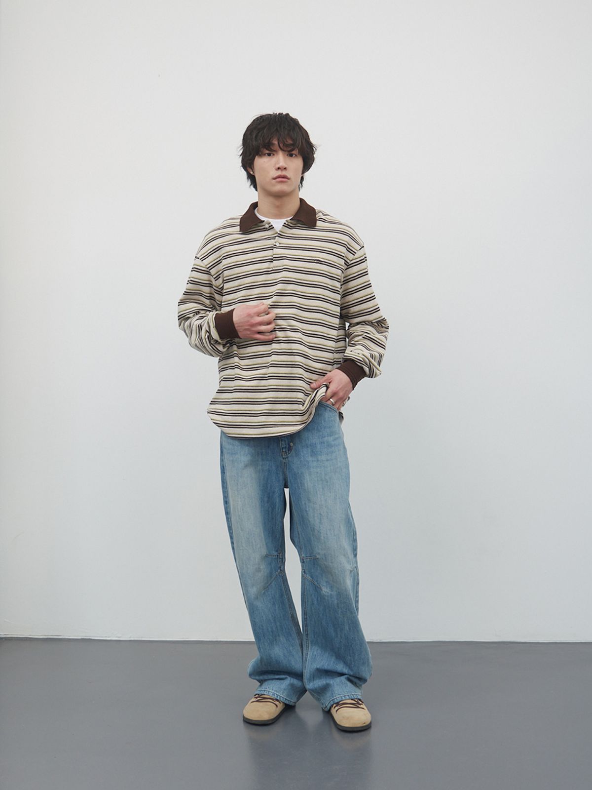 기준 맨(KIJUN MEN) Fresh Border Pique Polo Brown