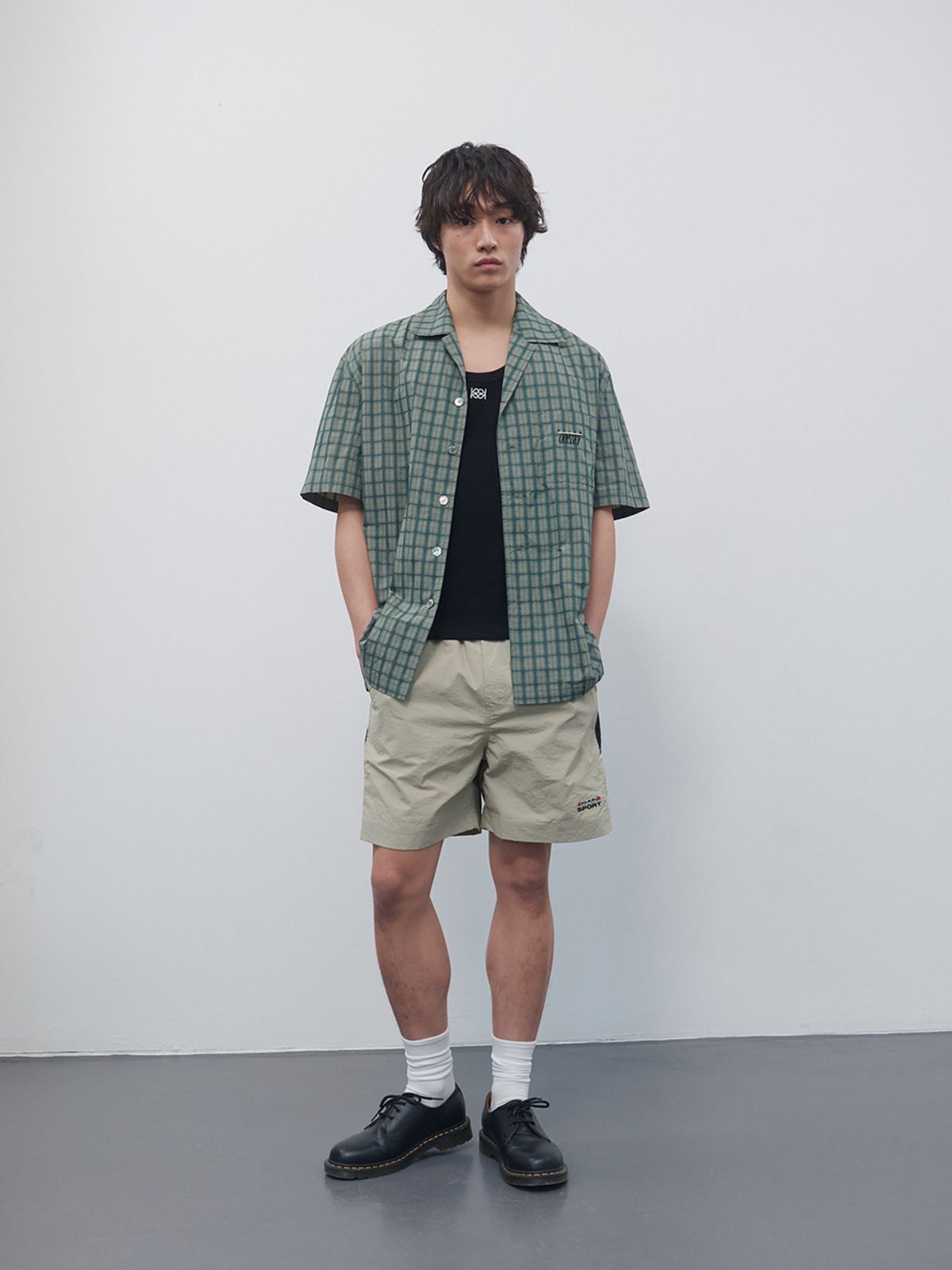 기준 맨(KIJUN MEN) Check Half Sleeve Shirt Green