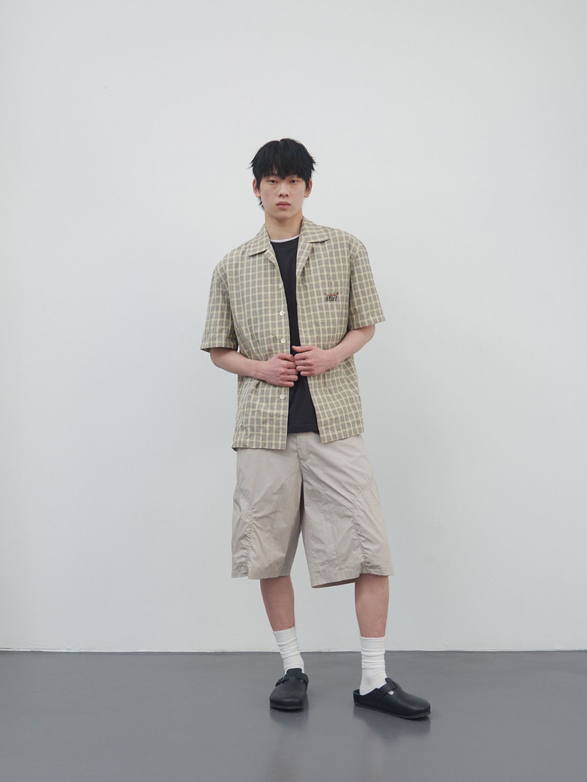 기준 맨(KIJUN MEN) Check Half Sleeve Shirt Beige
