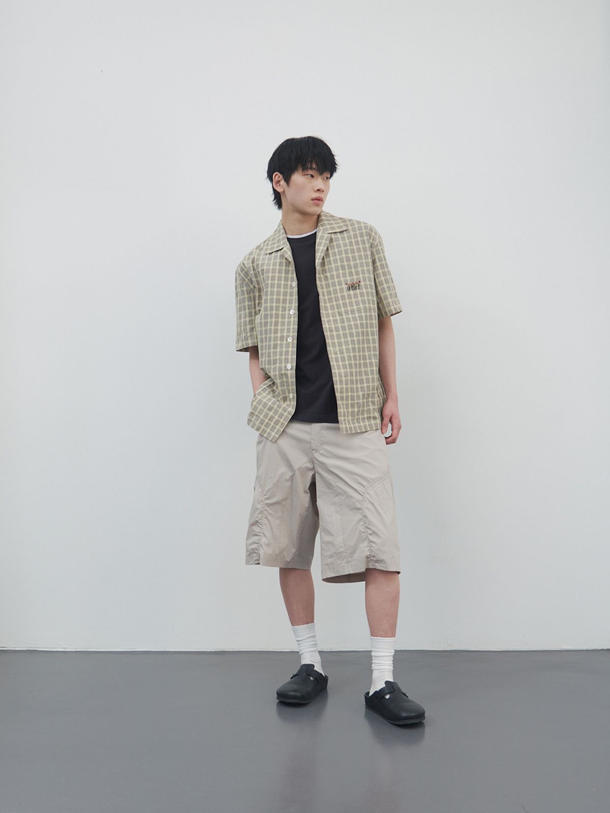 기준 맨(KIJUN MEN) Check Half Sleeve Shirt Beige