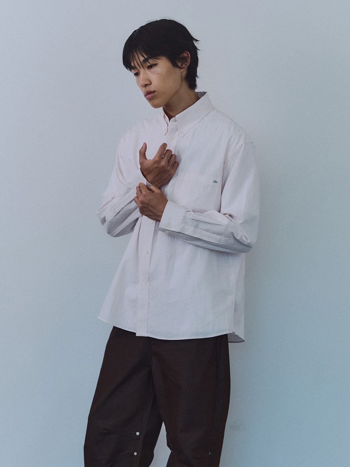 기준 맨(KIJUN MEN) Natural Stripe Button Down Shirt Pink