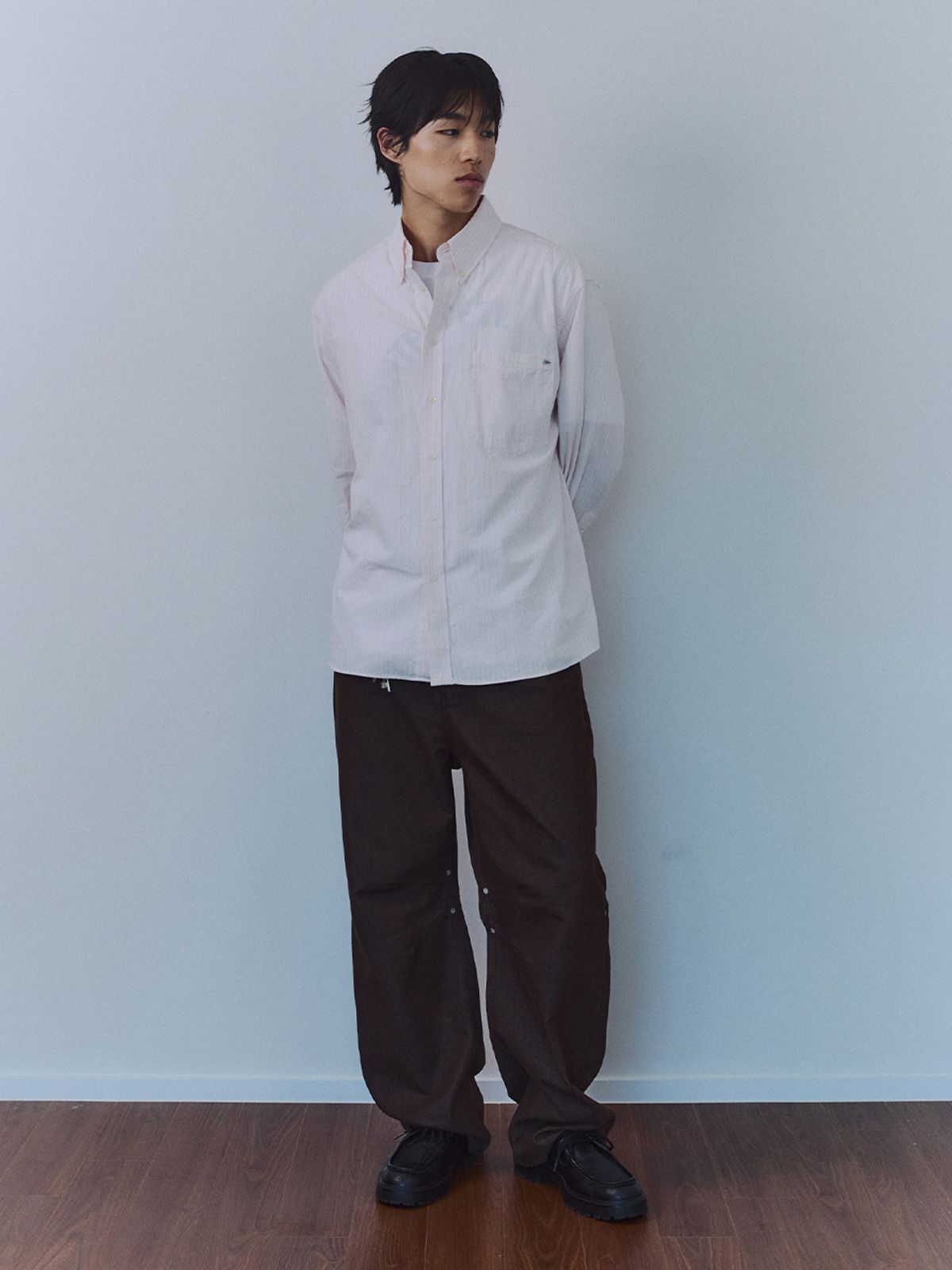 기준 맨(KIJUN MEN) Natural Stripe Button Down Shirt Pink
