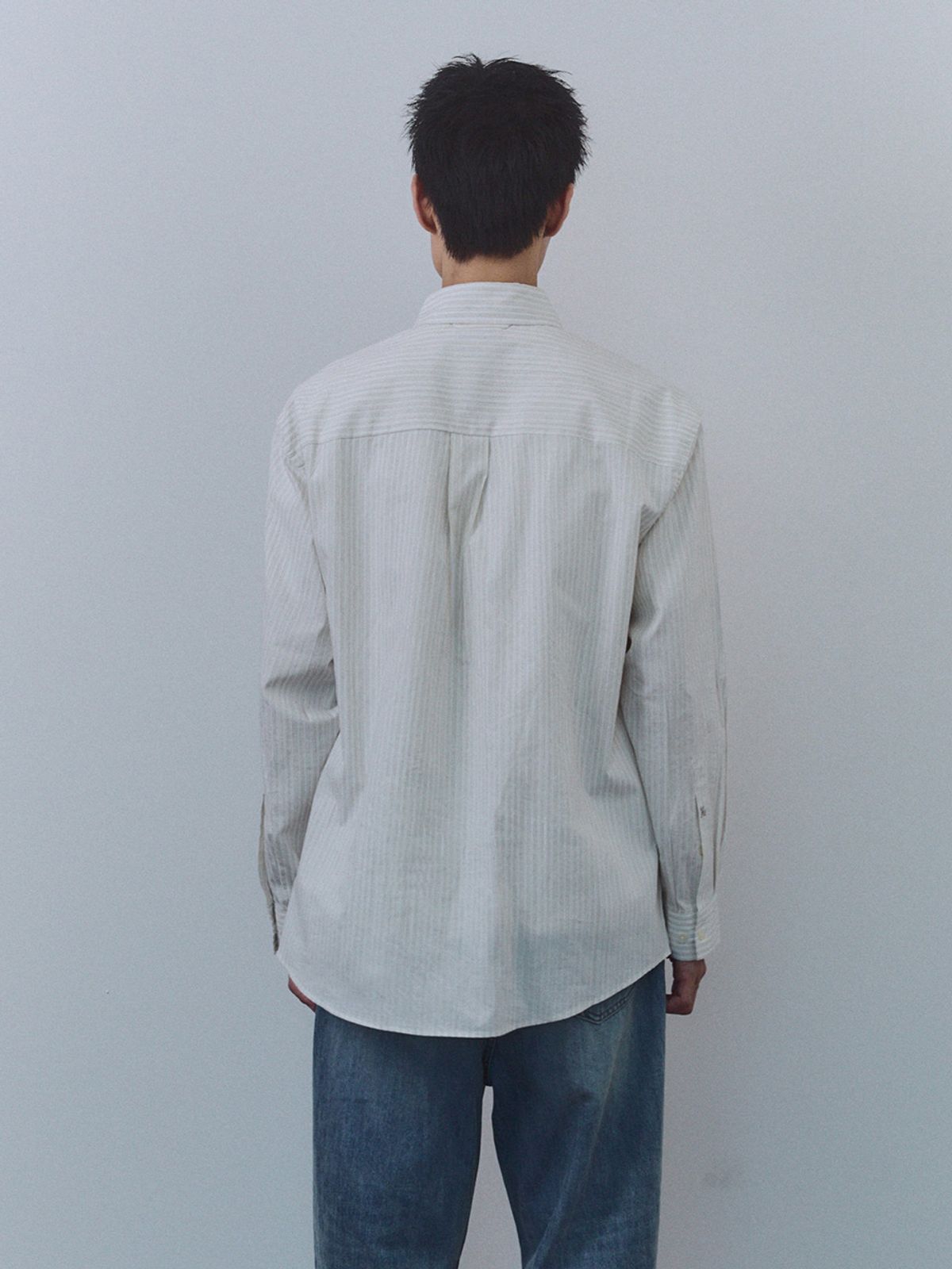 기준 맨(KIJUN MEN) Natural Stripe Button Down Shirt Ivory