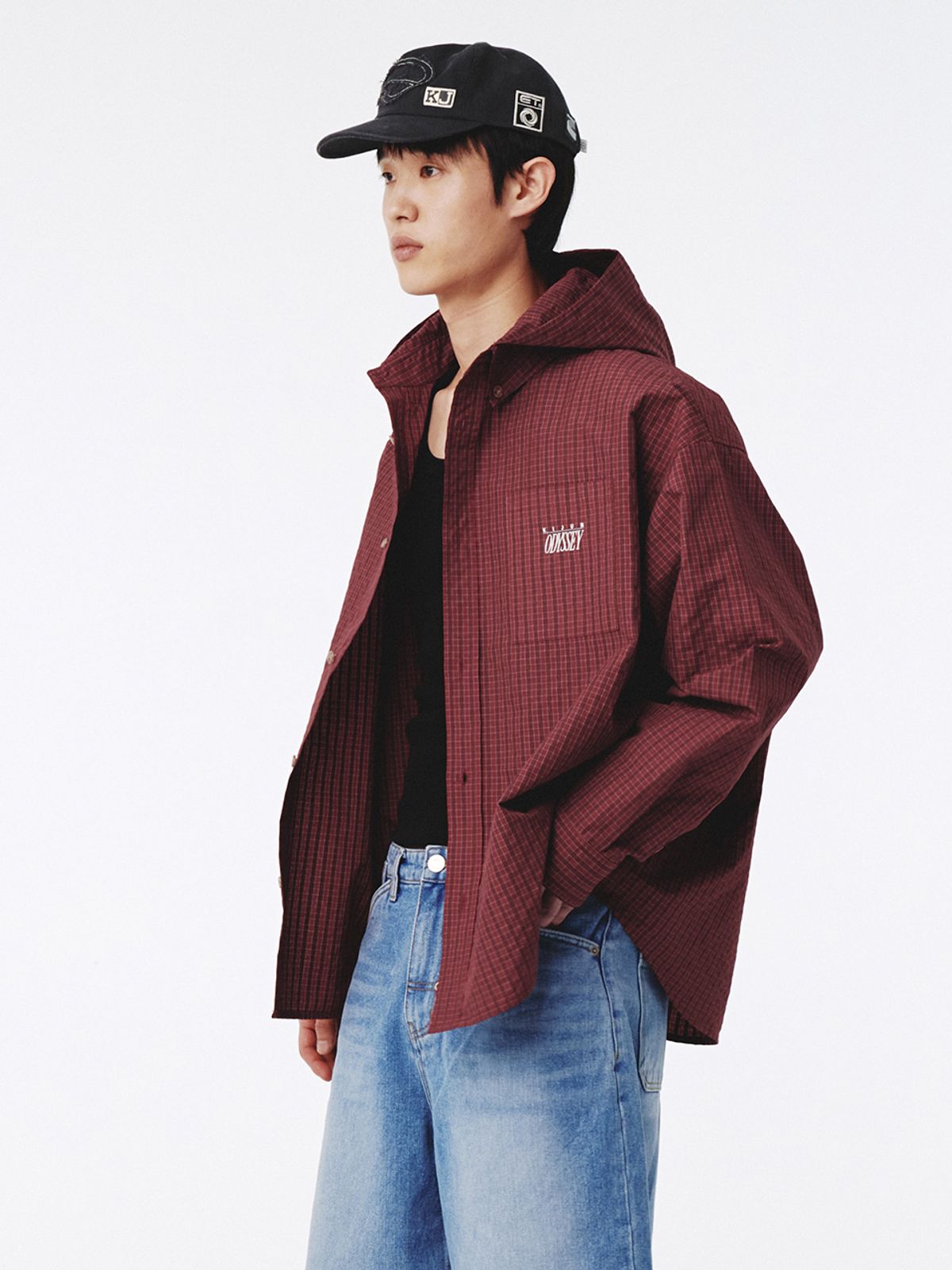 기준 맨(KIJUN MEN) Check Hoodie Shirt Red