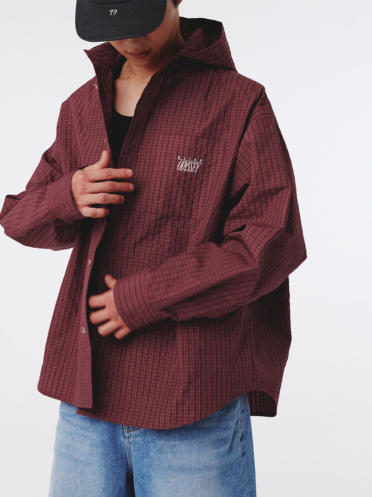 기준 맨(KIJUN MEN) Check Hoodie Shirt Red
