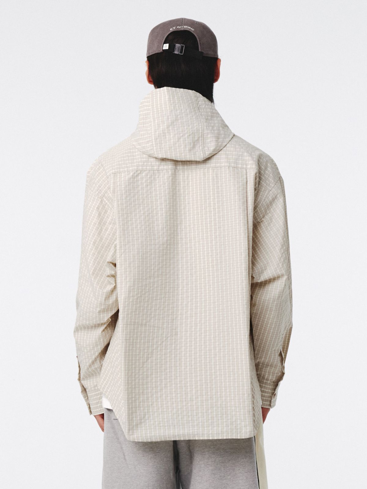 기준 맨(KIJUN MEN) Check Hoodie Shirt Ivory