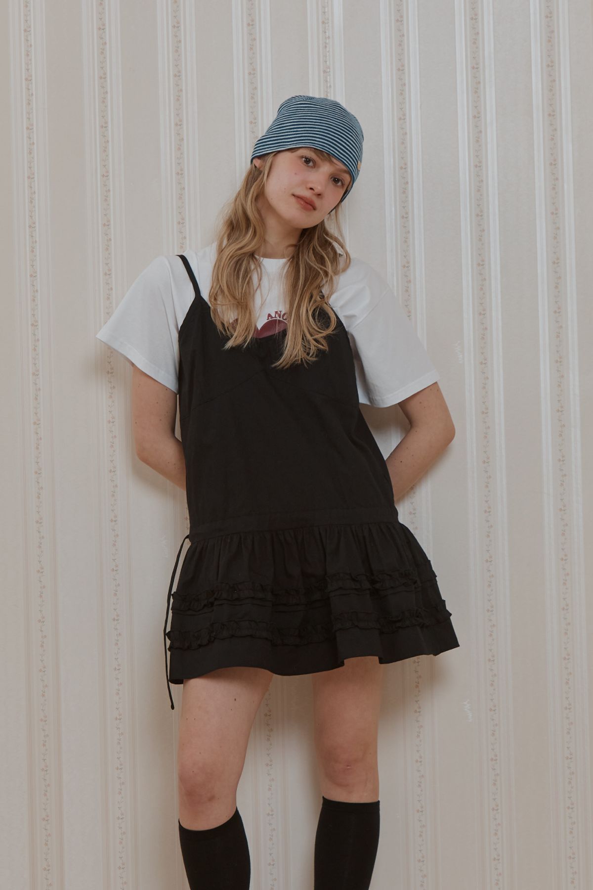 아노에틱(ANOETIC) LAYERED SLIP MINI DRESS_BLACK