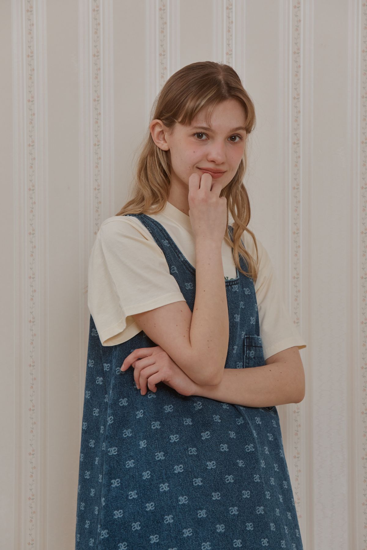 아노에틱(ANOETIC) ANC LOGO SLEEVELESS DENIM DRESS_BLUE