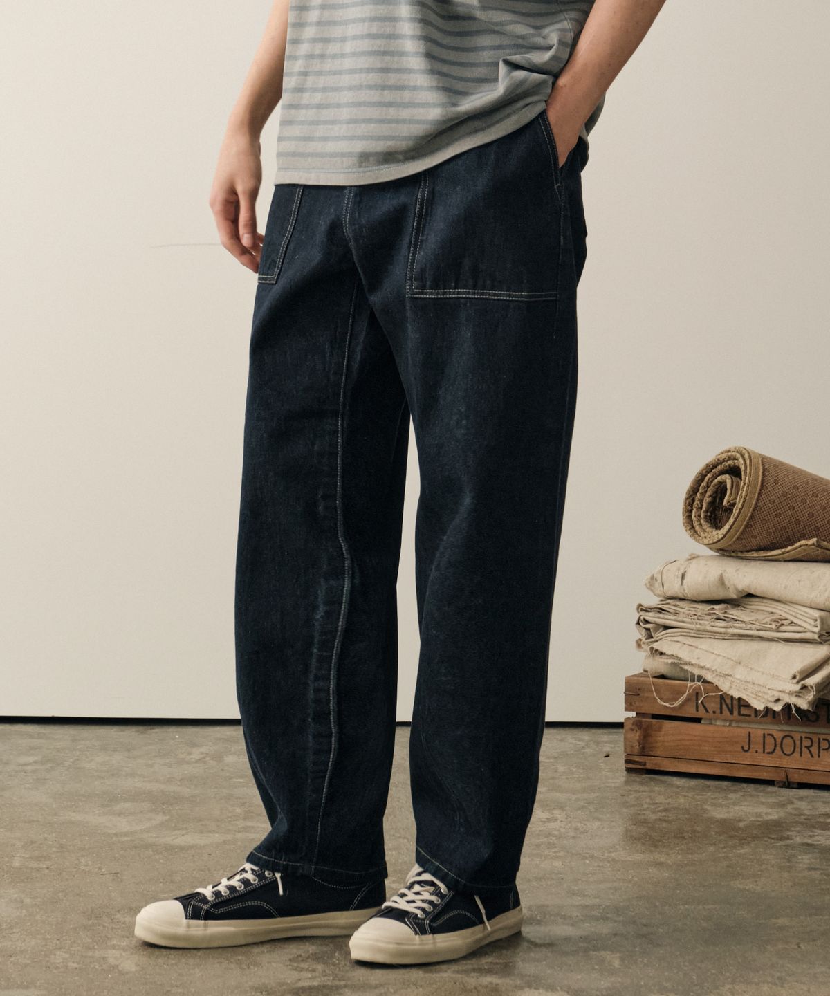 힐리먼트(HELEMENT) 셀비지 로우 데님 팬츠 (NAVY)