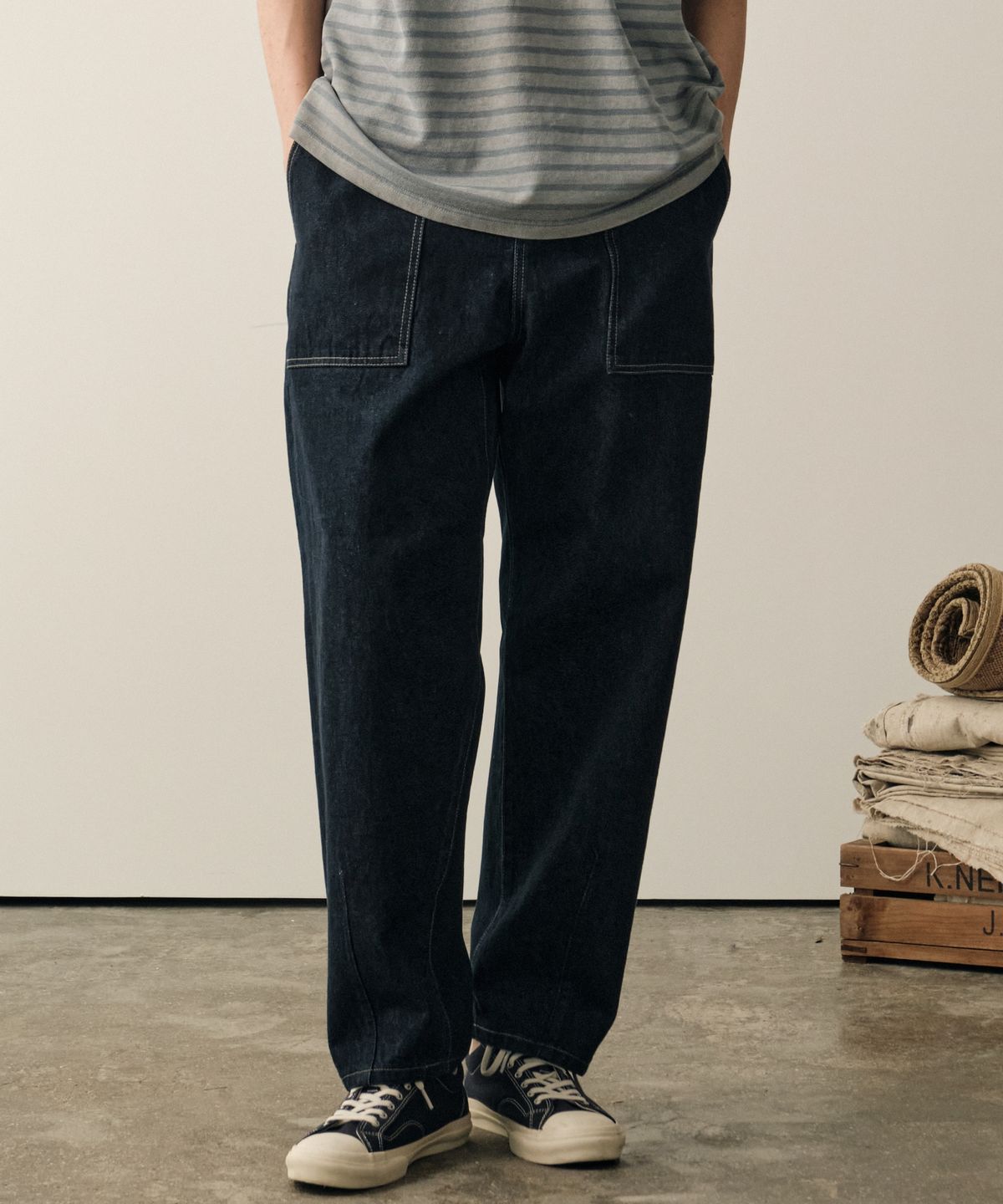 힐리먼트(HELEMENT) 셀비지 로우 데님 팬츠 (NAVY)