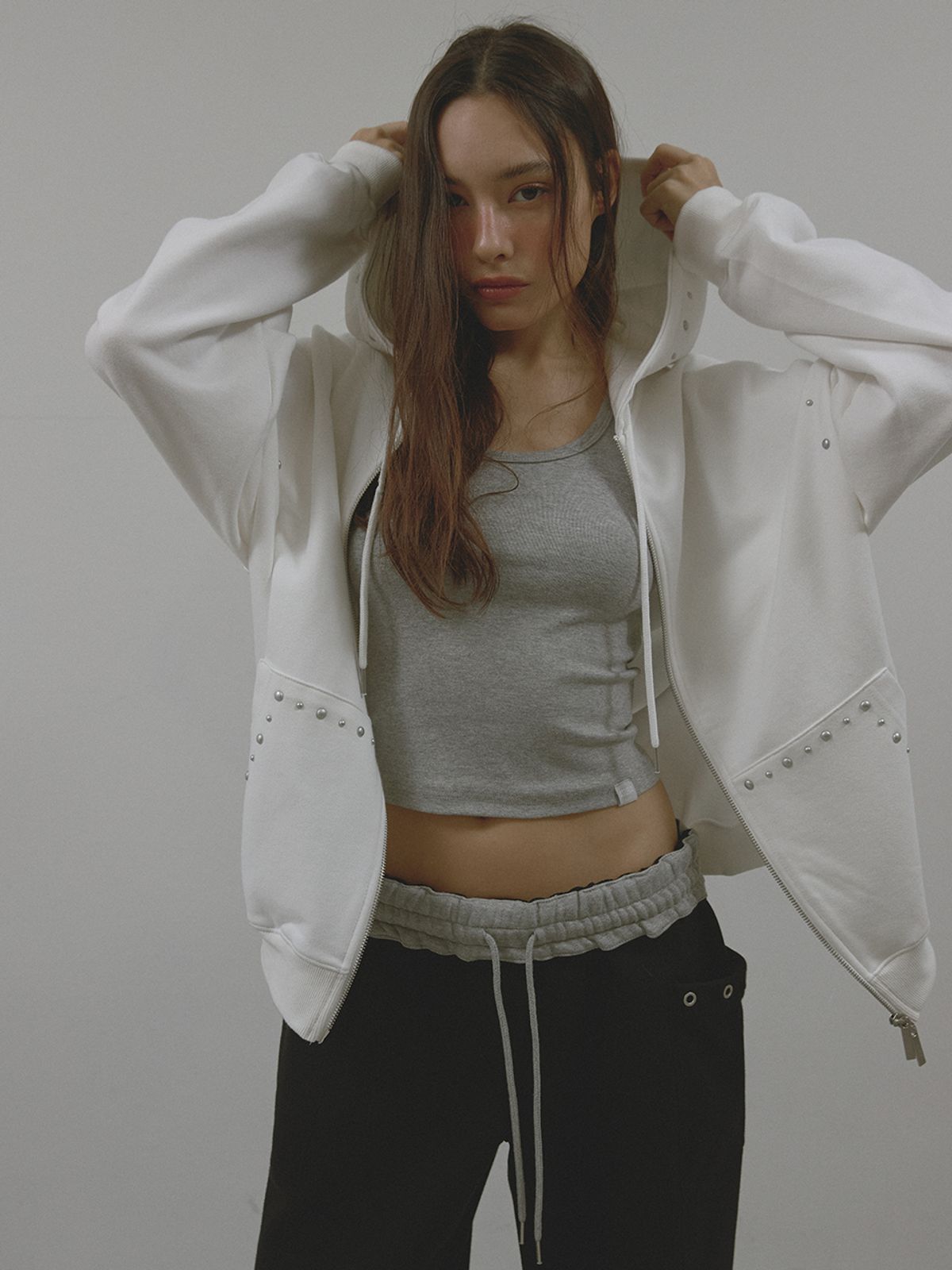 아수라(ASURA) STUD HOOD ZIP-UP (IVORY)