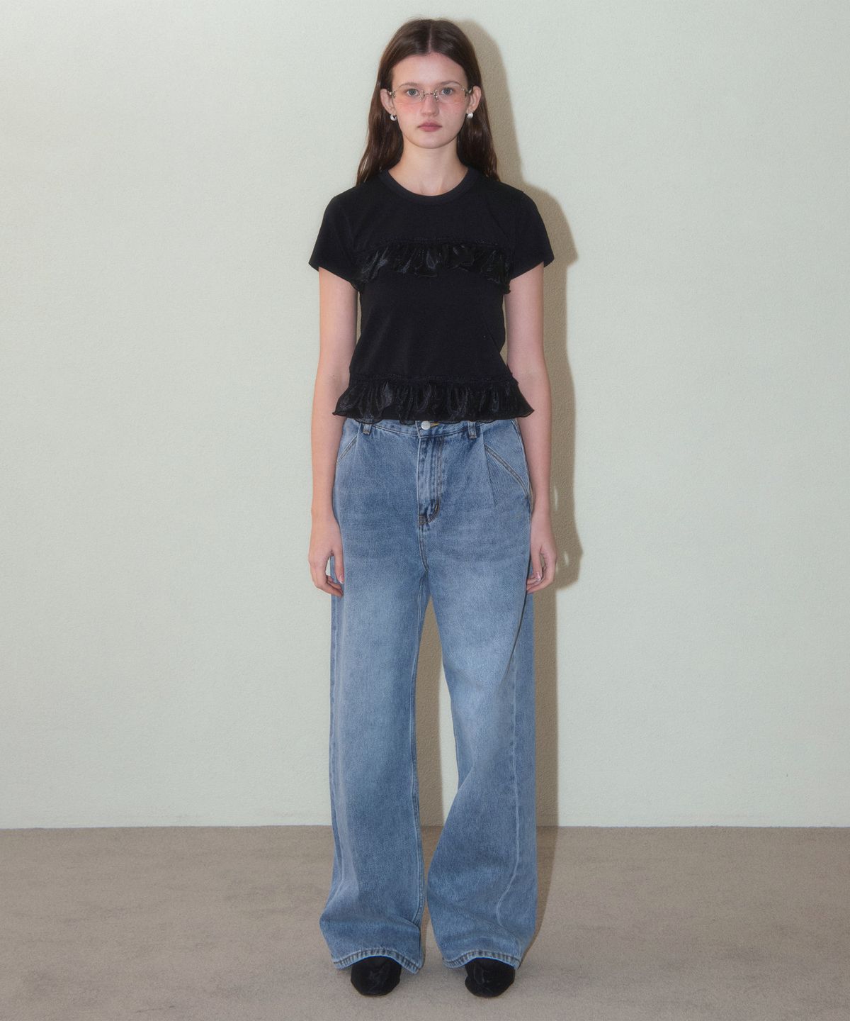 하우스 오브 폰드(HOUSE OF POND) Lace Layered Span T Shirt_Black