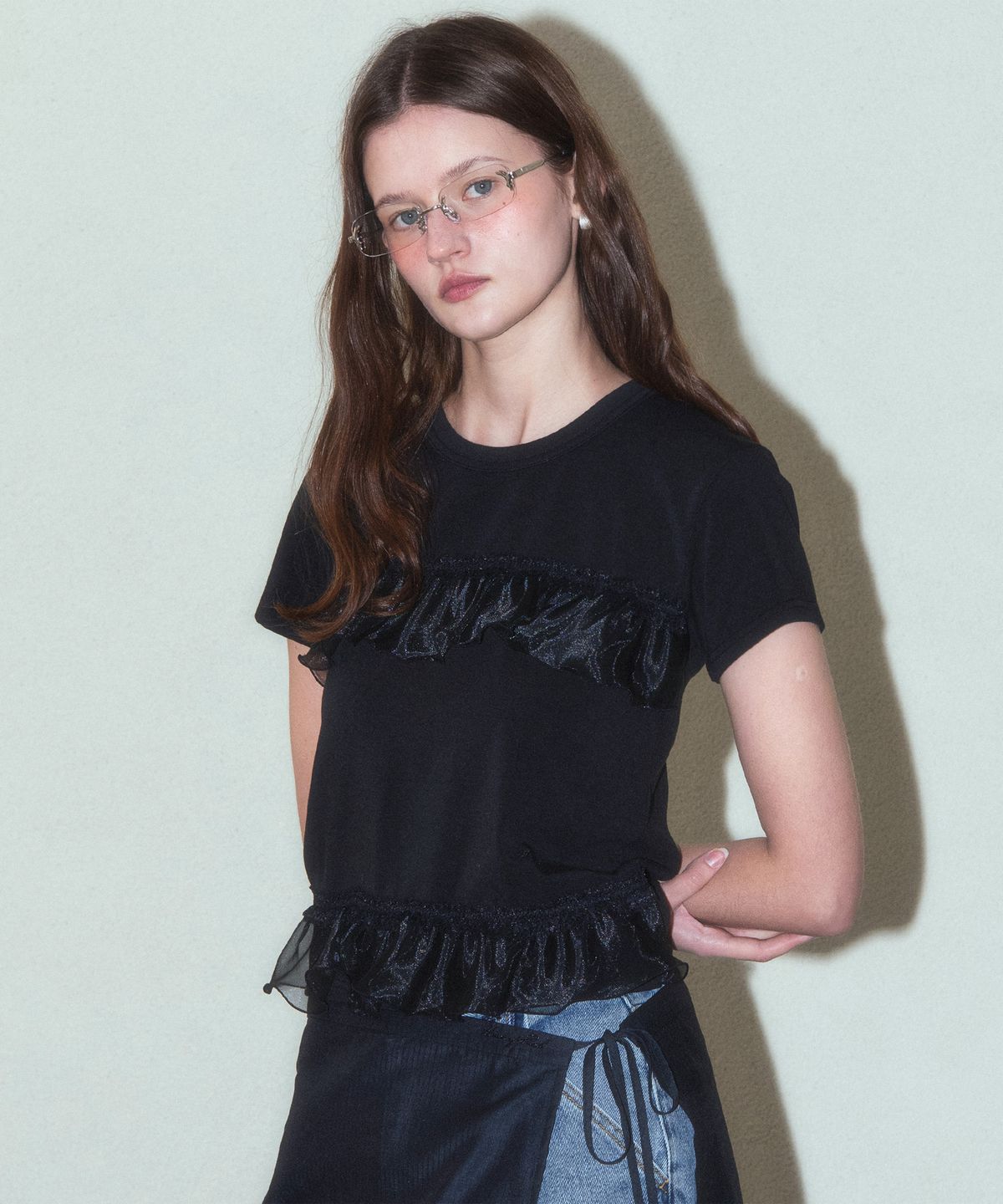 하우스 오브 폰드(HOUSE OF POND) Lace Layered Span T Shirt_Black