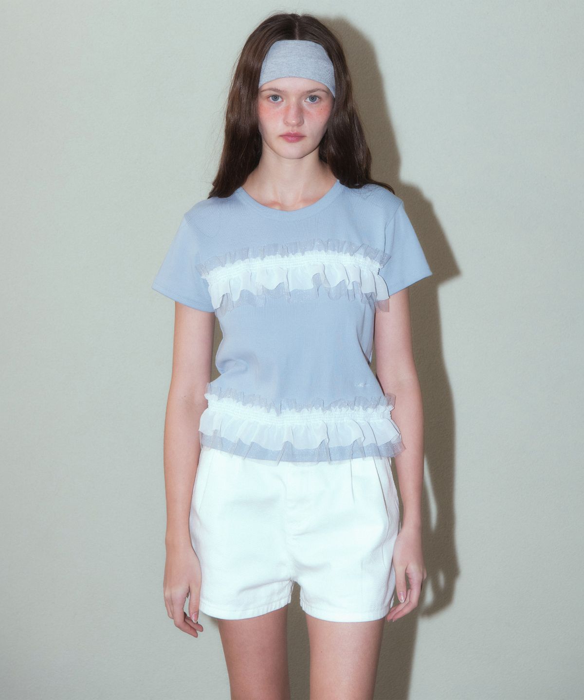 하우스 오브 폰드(HOUSE OF POND) Lace Layered Span T Shirt_Blue
